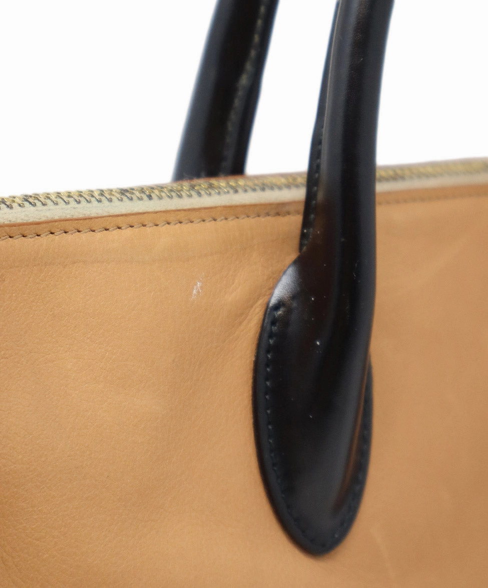 Jil Sander Brown Black & Coral Leather Satchel