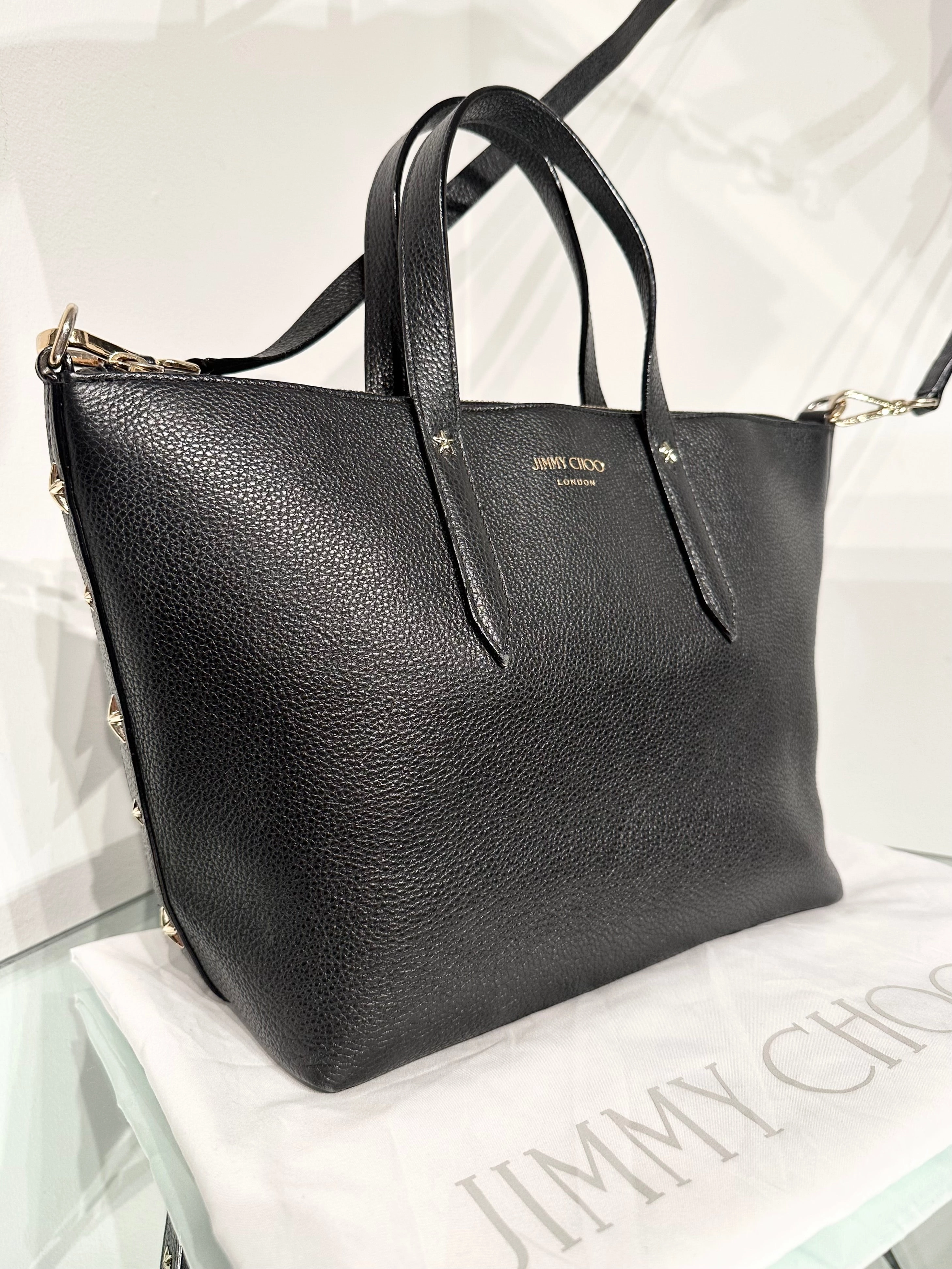 JIMMY CHOO Bria Leather Handle Shoulder Crossbody Tote