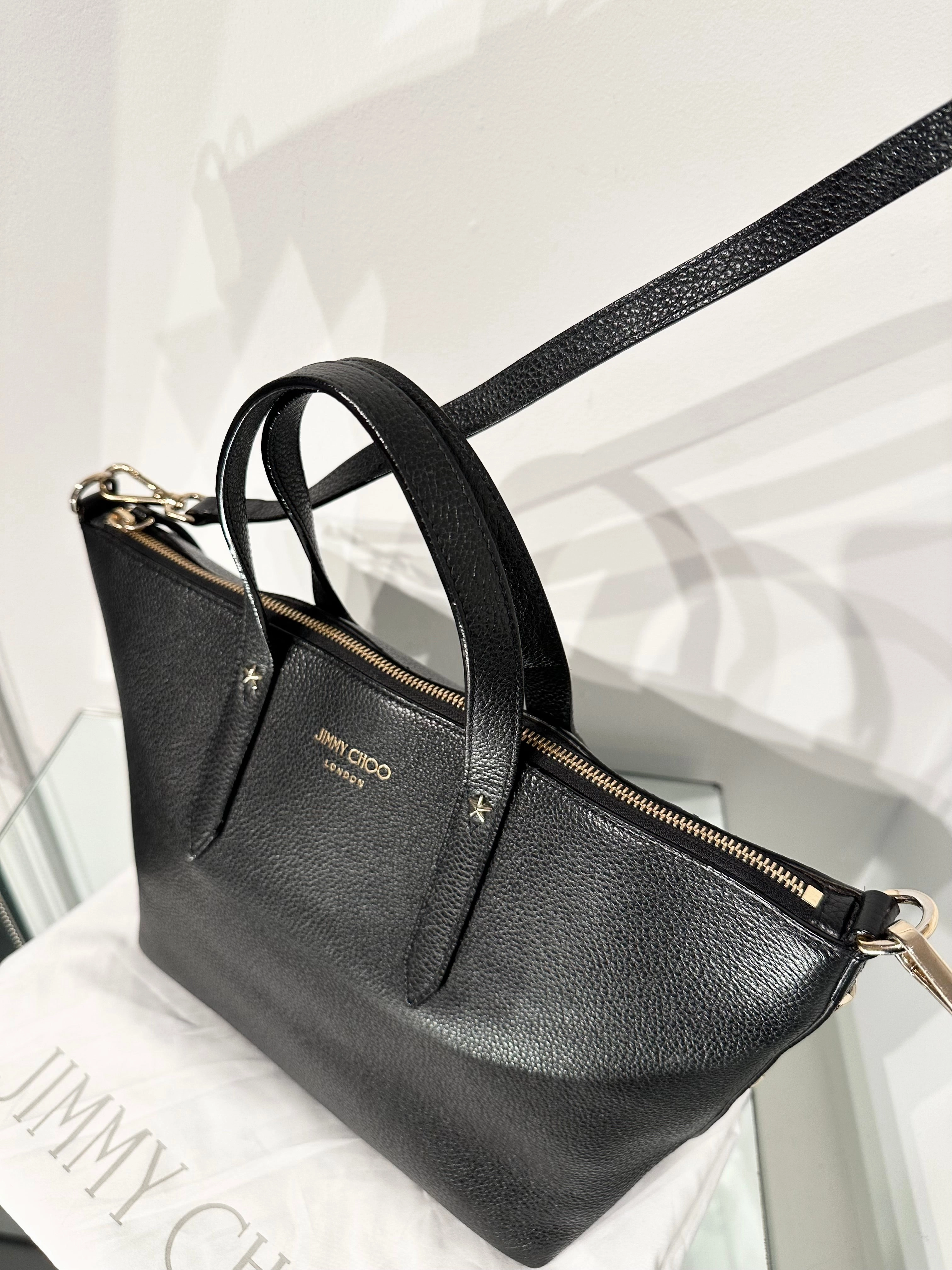 JIMMY CHOO Bria Leather Handle Shoulder Crossbody Tote