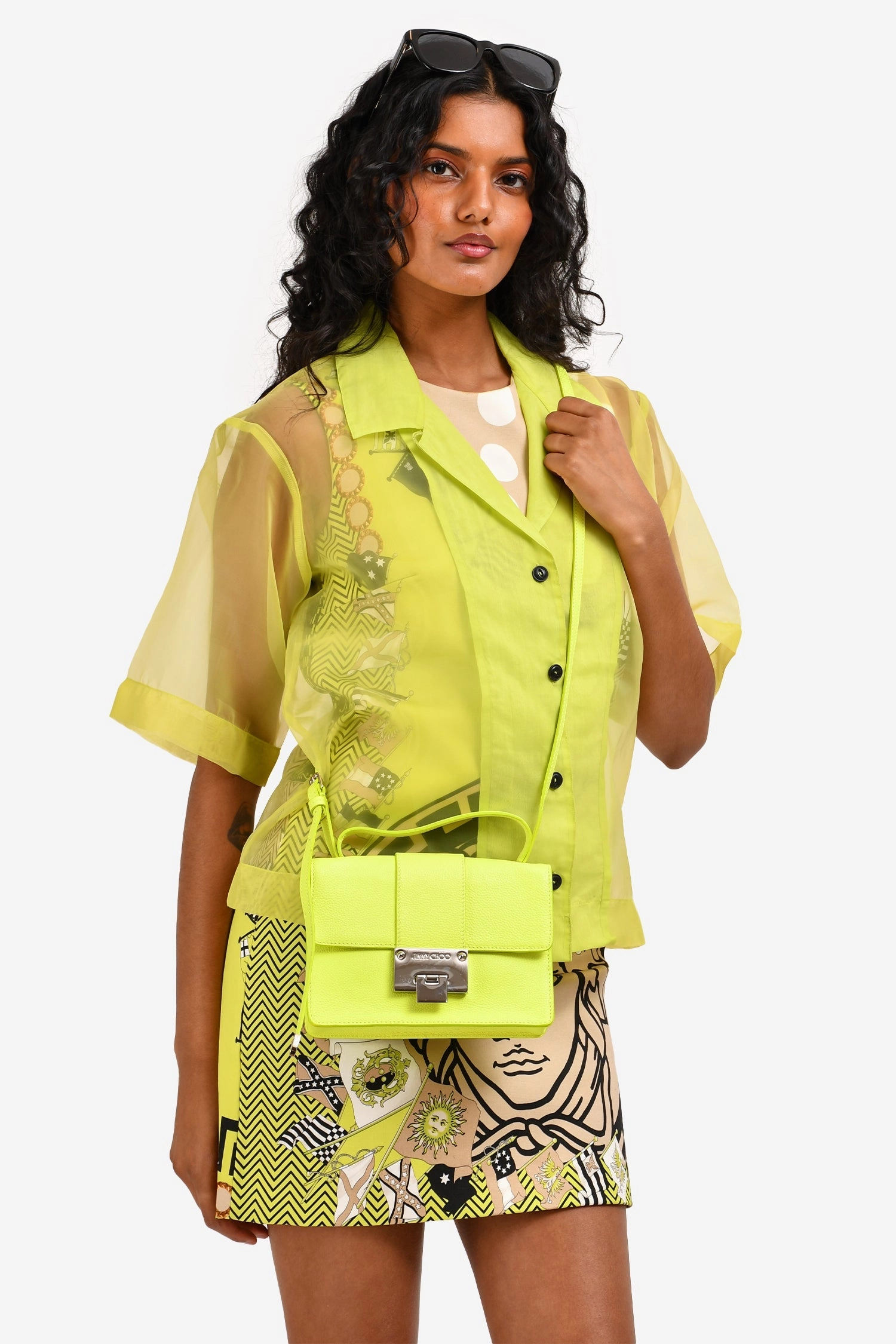Jimmy Choo Neon Yellow Leather Mini Rebel Crossbody Bag