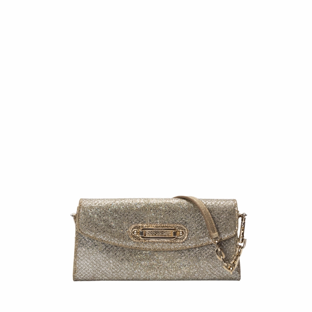 Jimmy Choo Silver Glitter Leather Clutch Bag