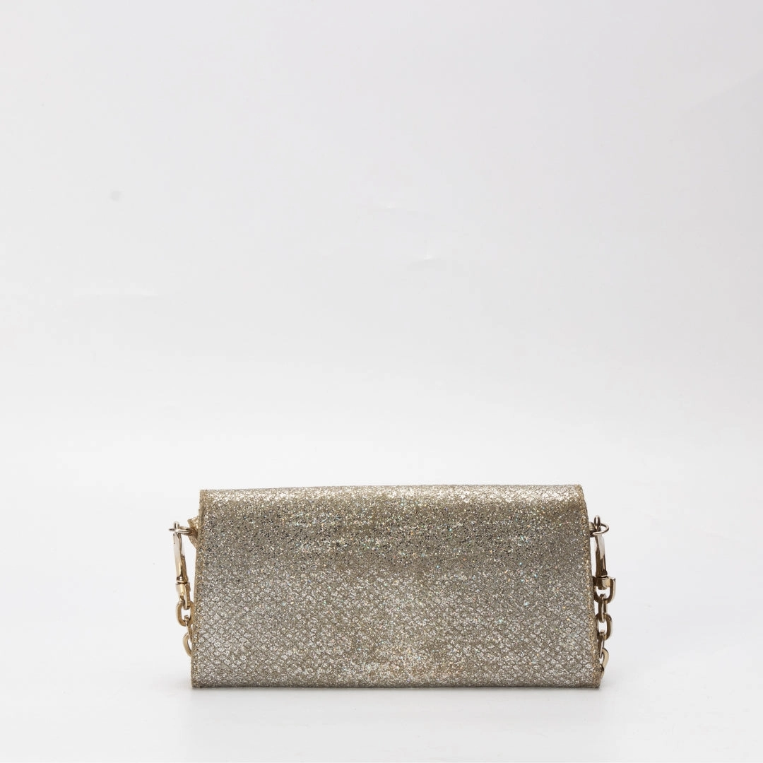 Jimmy Choo Silver Glitter Leather Clutch Bag