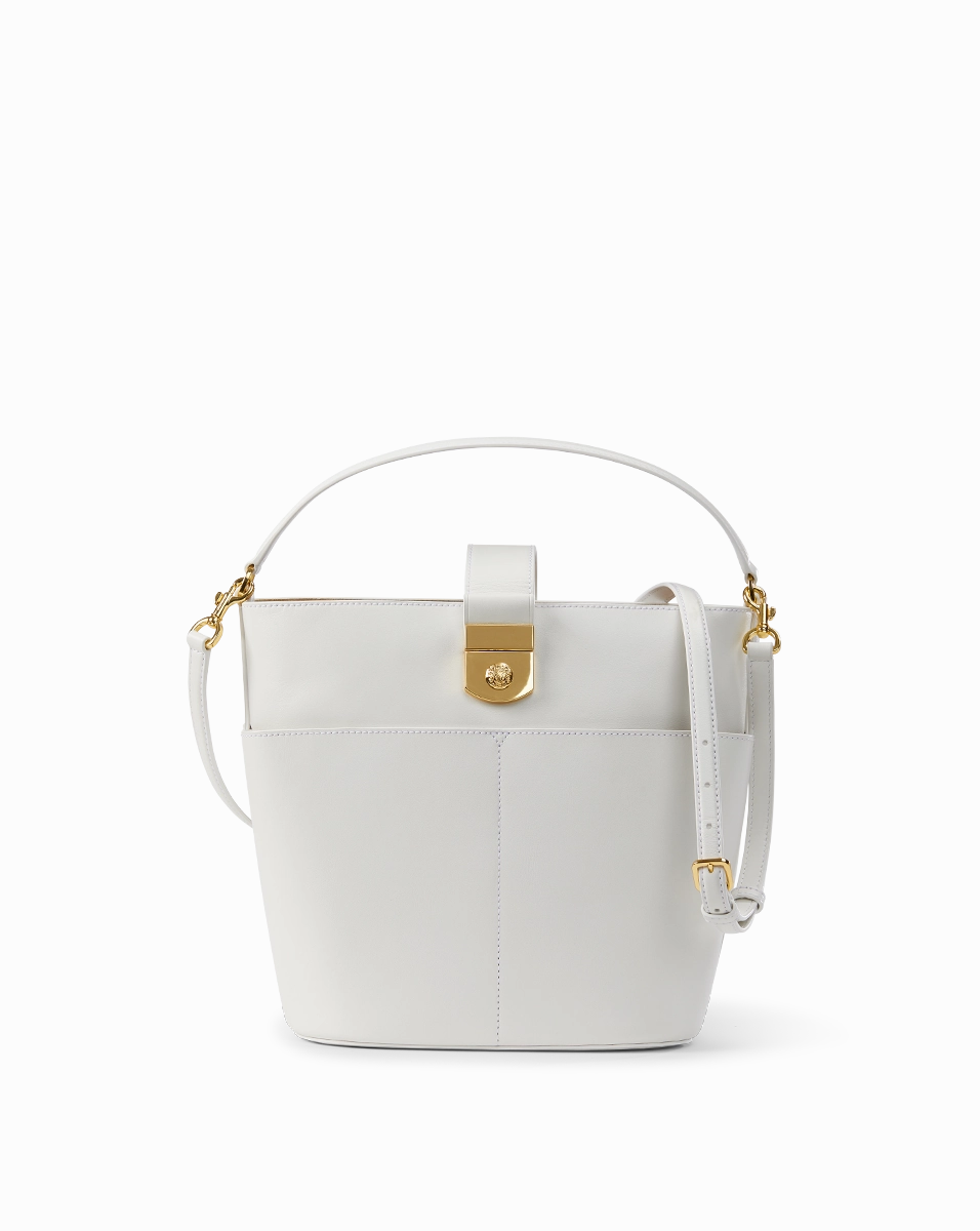 Large Crest Lock Bucket Bag