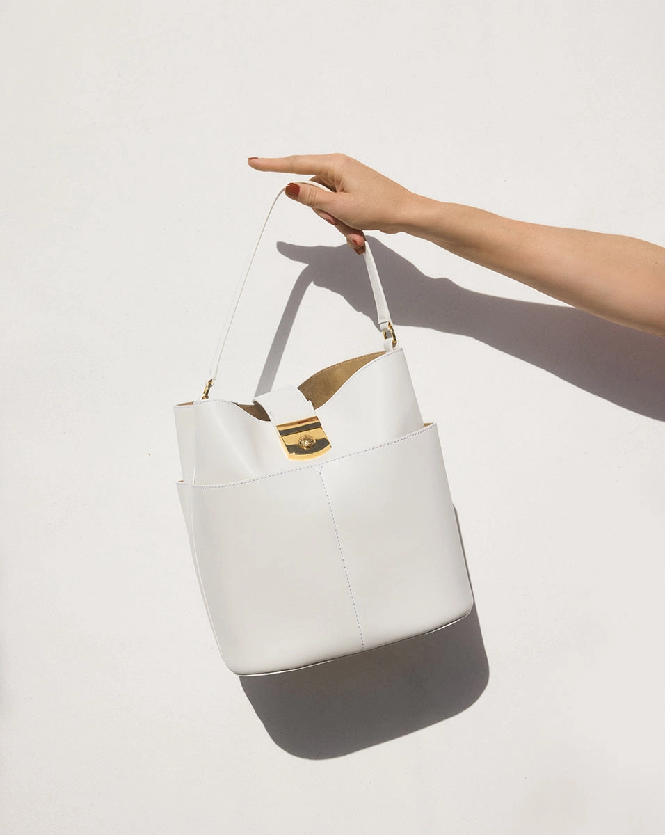 Large Crest Lock Bucket Bag