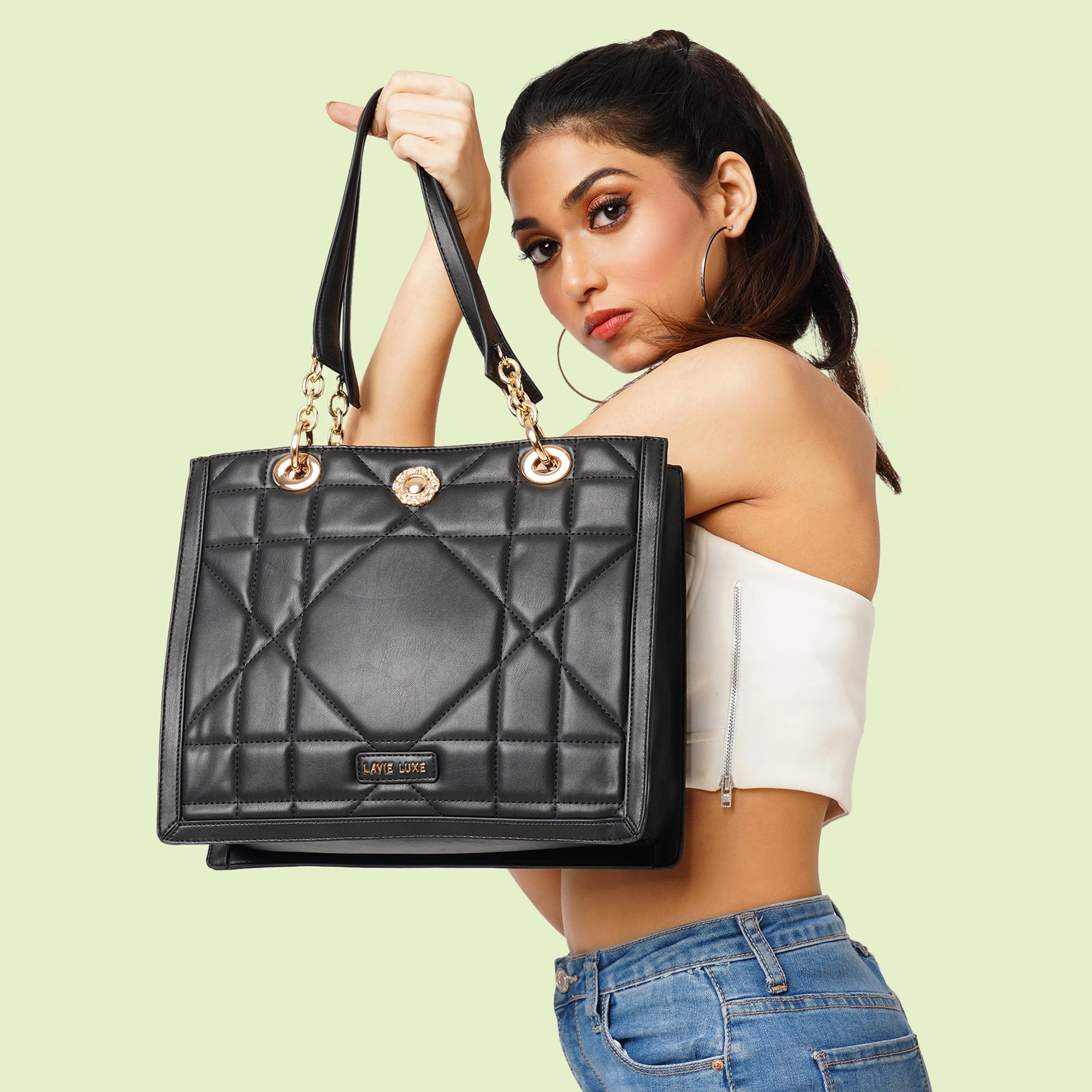 Lavie Luxe Black Large Women's Diobox Satchel Bag