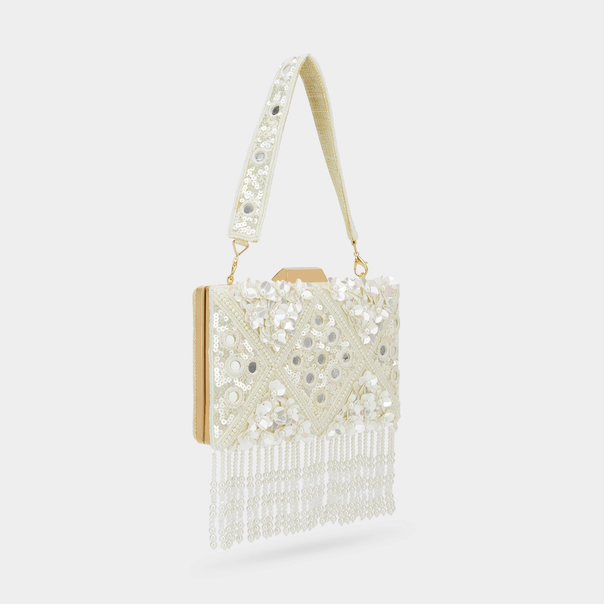 Lavie Luxe Flower White Medium Women's Clutch
