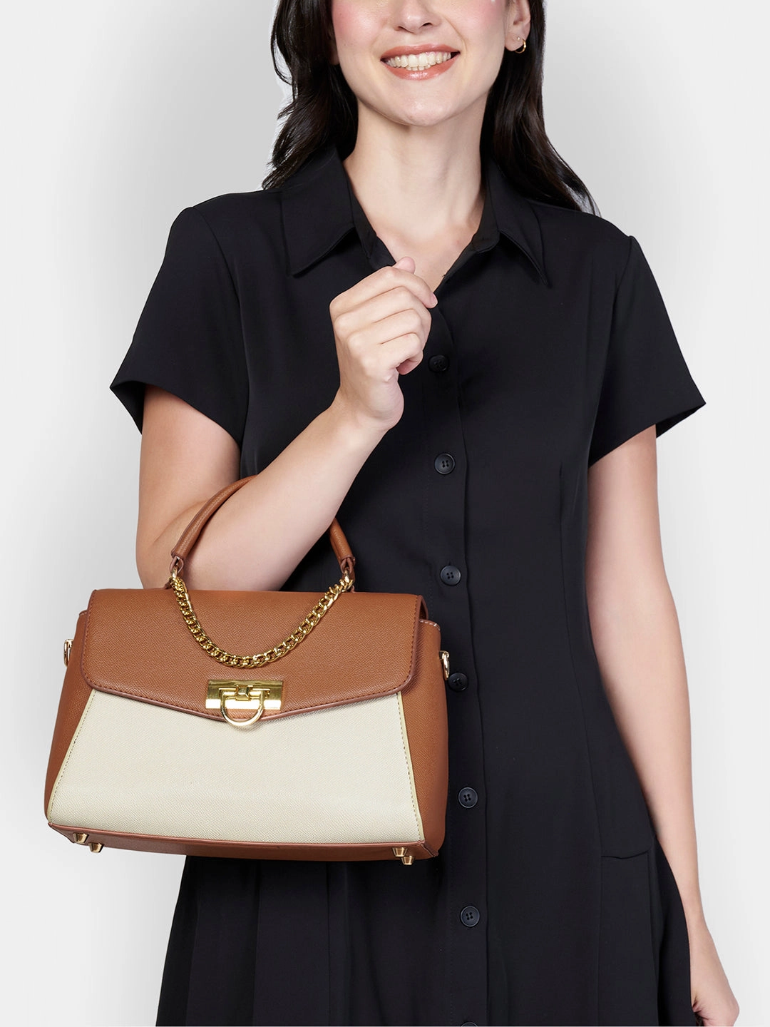 Lavie Luxe Pine Tan Small Women's Flap Satchel Handbag