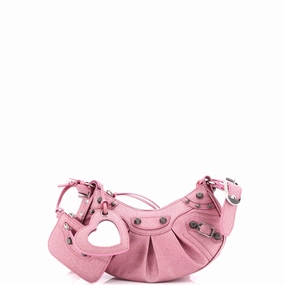 Le Cagole Giant Studs Shoulder Bag Glitter Leather XS