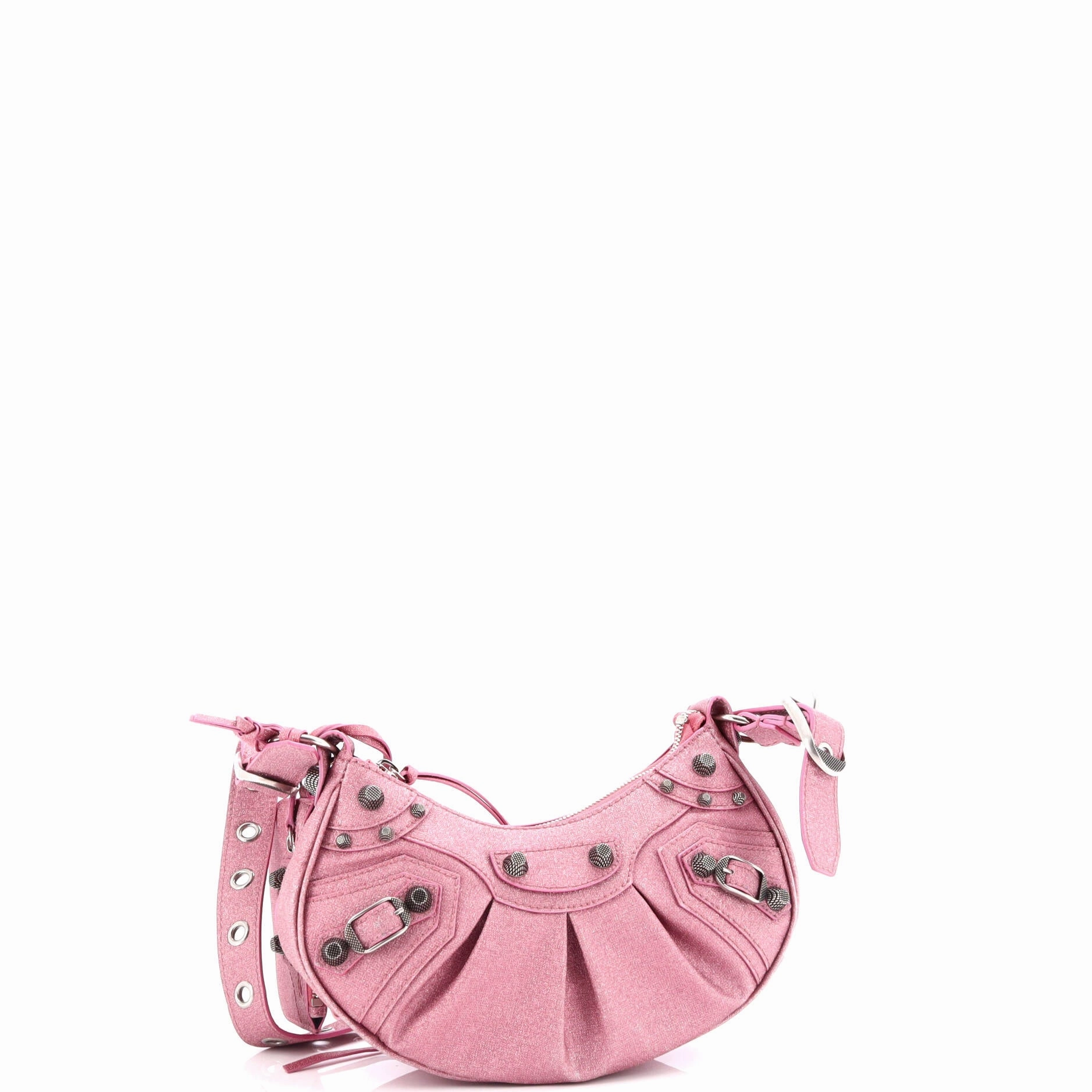 Le Cagole Giant Studs Shoulder Bag Glitter Leather XS