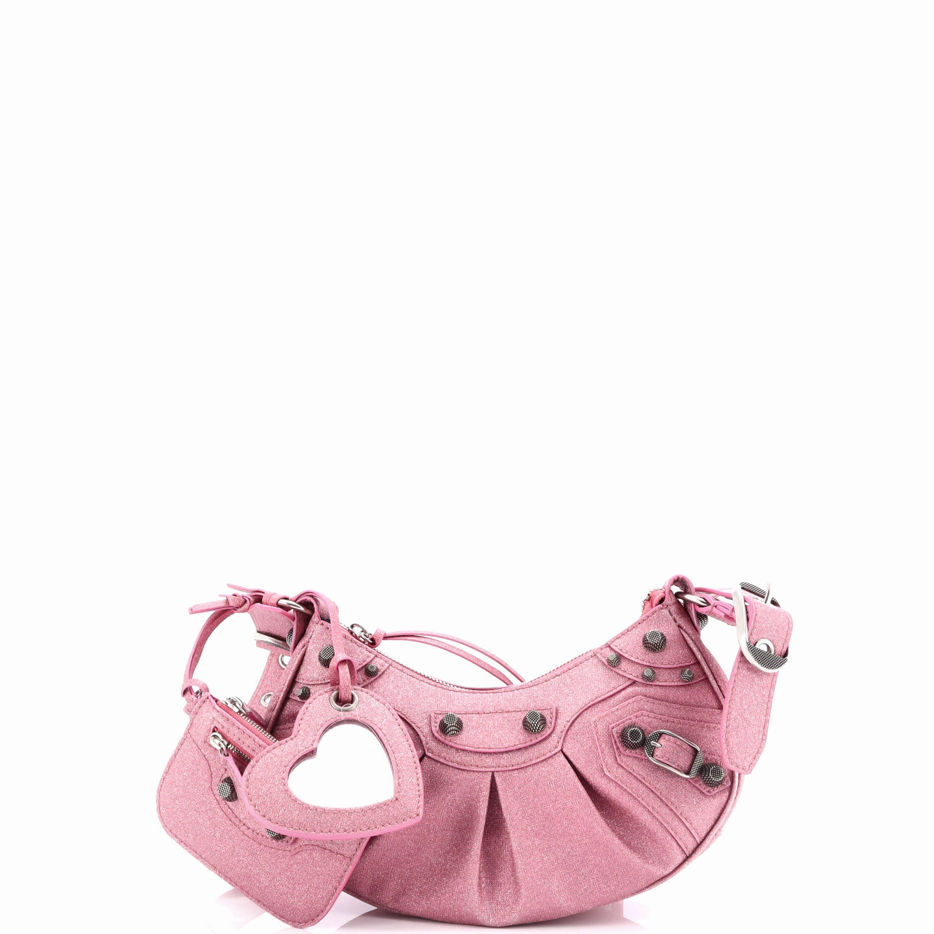 Le Cagole Giant Studs Shoulder Bag Glitter Leather XS