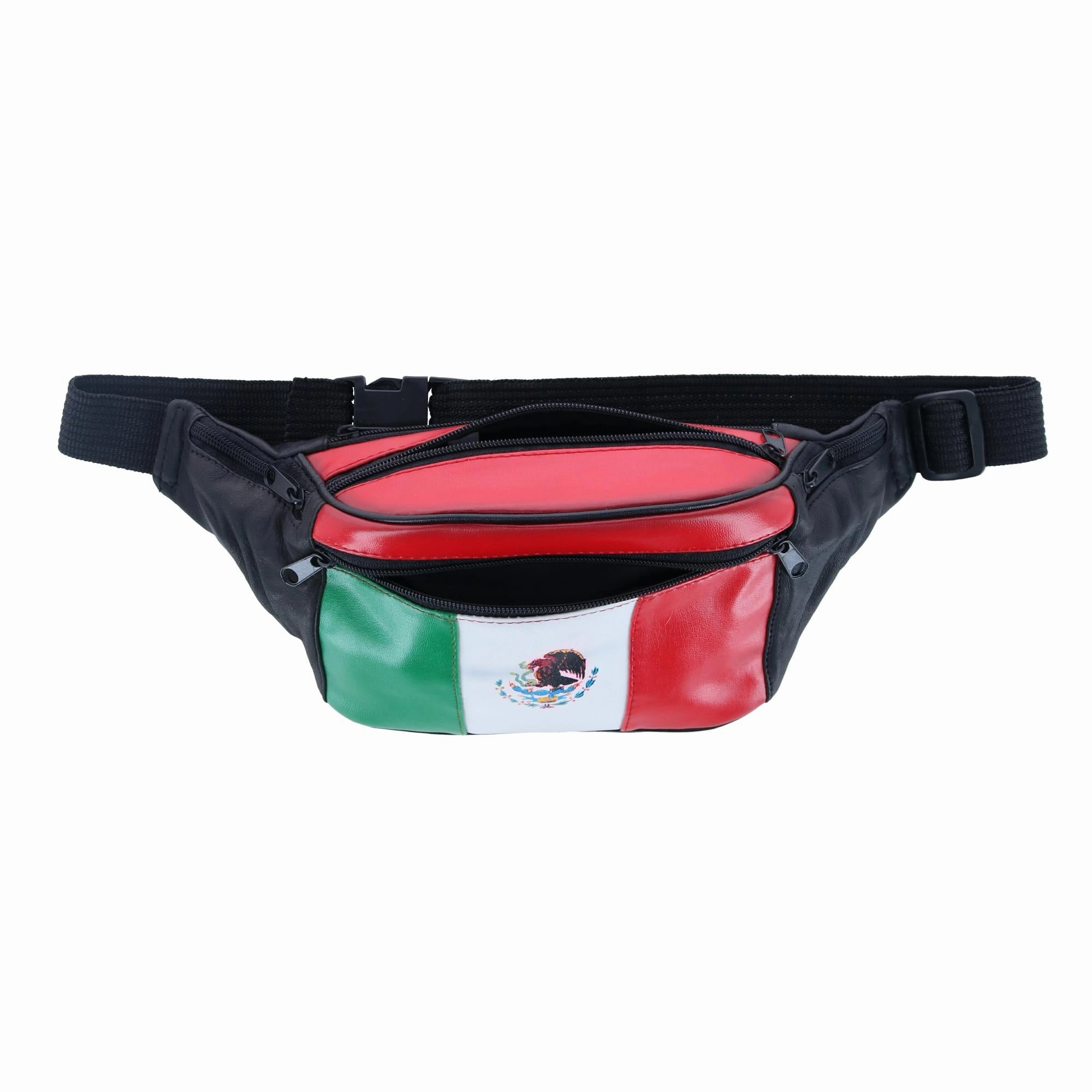 Leather Fanny Waist Pack with Mexican Flag