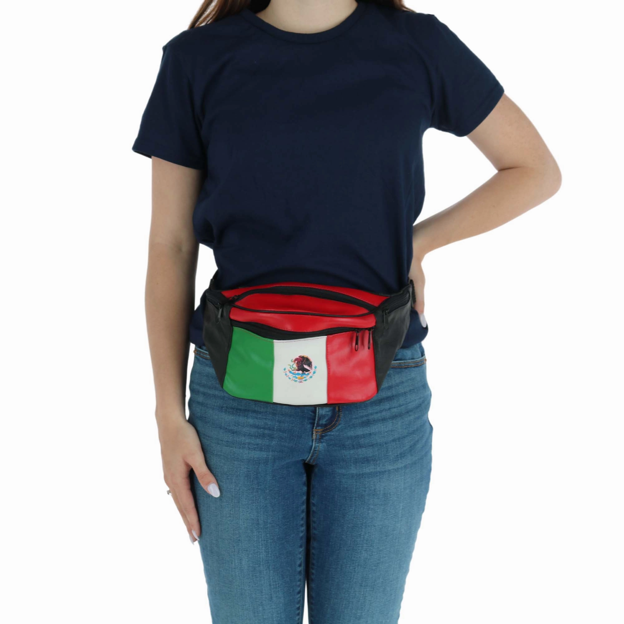 Leather Fanny Waist Pack with Mexican Flag