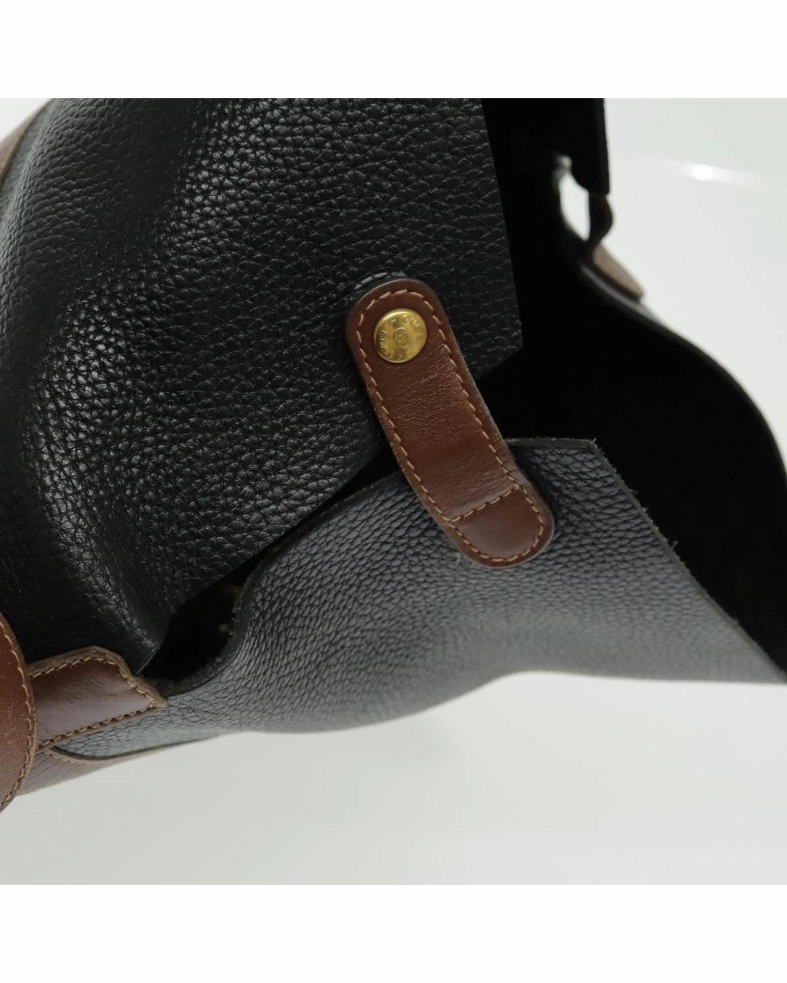 Leather Shoulder Bag with Gold Accents