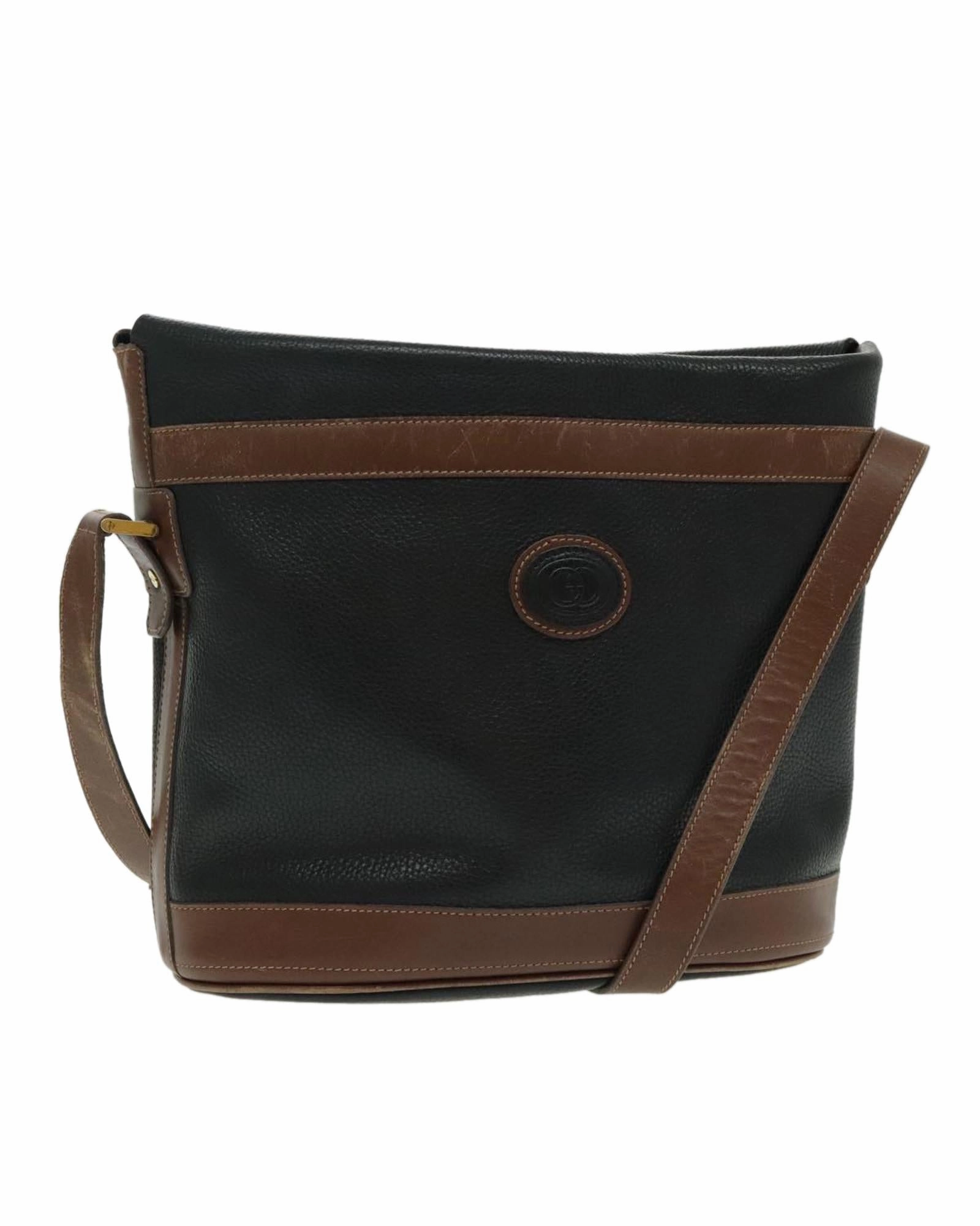 Leather Shoulder Bag with Gold Accents