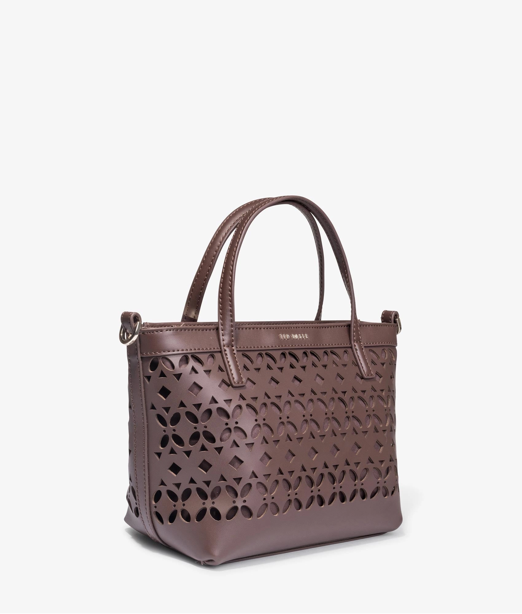 Lissann lazer cut mini shopper in dark brown