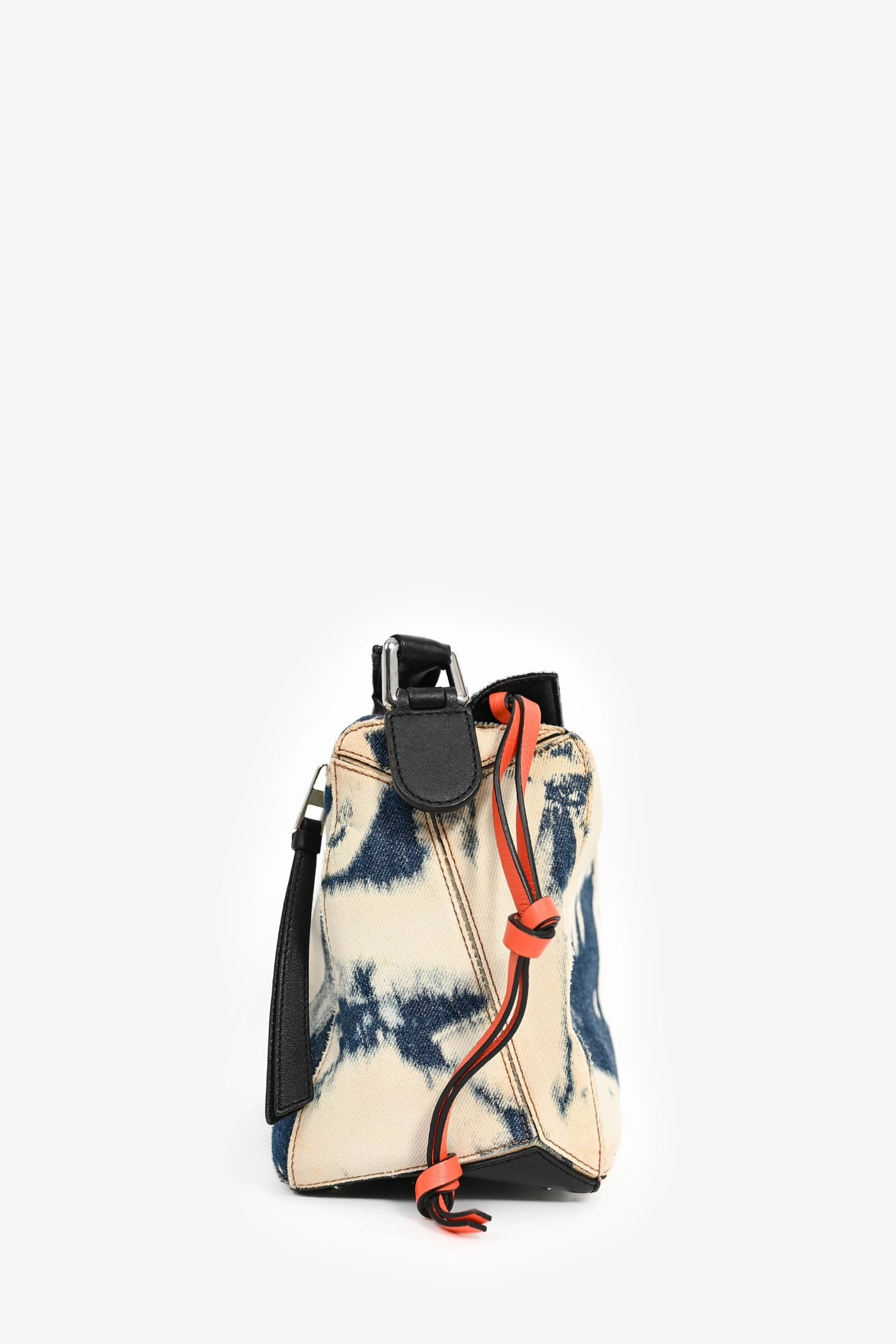 Loewe 2017 Blue Acid Wash Leather Trimmed Medium Puzzle Bag
