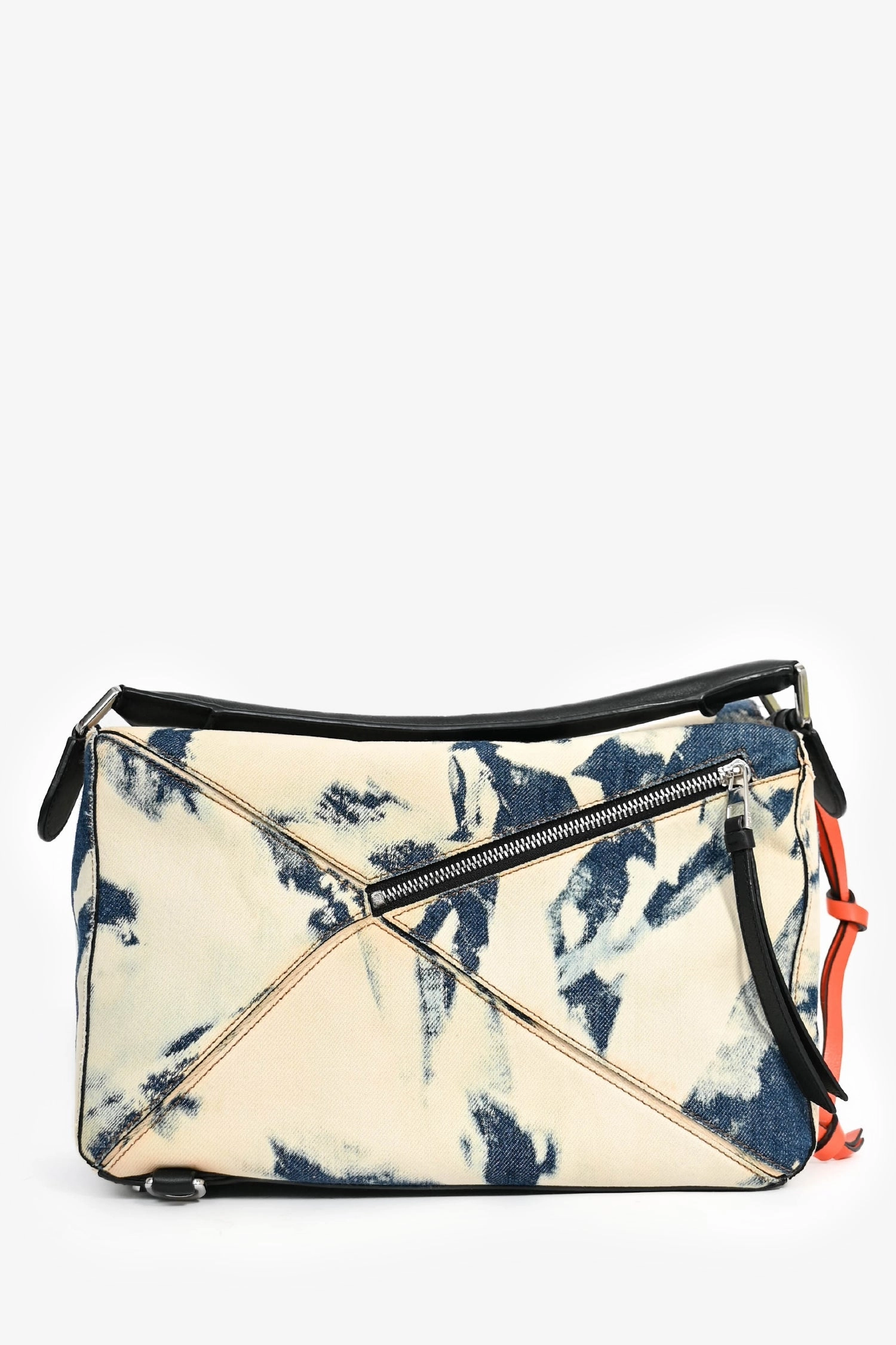 Loewe 2017 Blue Acid Wash Leather Trimmed Medium Puzzle Bag