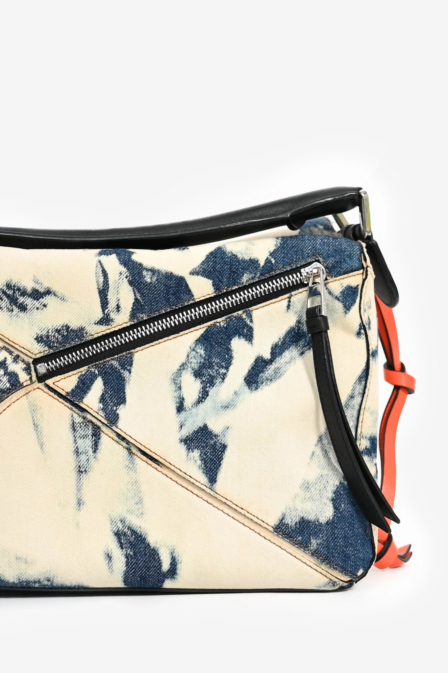 Loewe 2017 Blue Acid Wash Leather Trimmed Medium Puzzle Bag