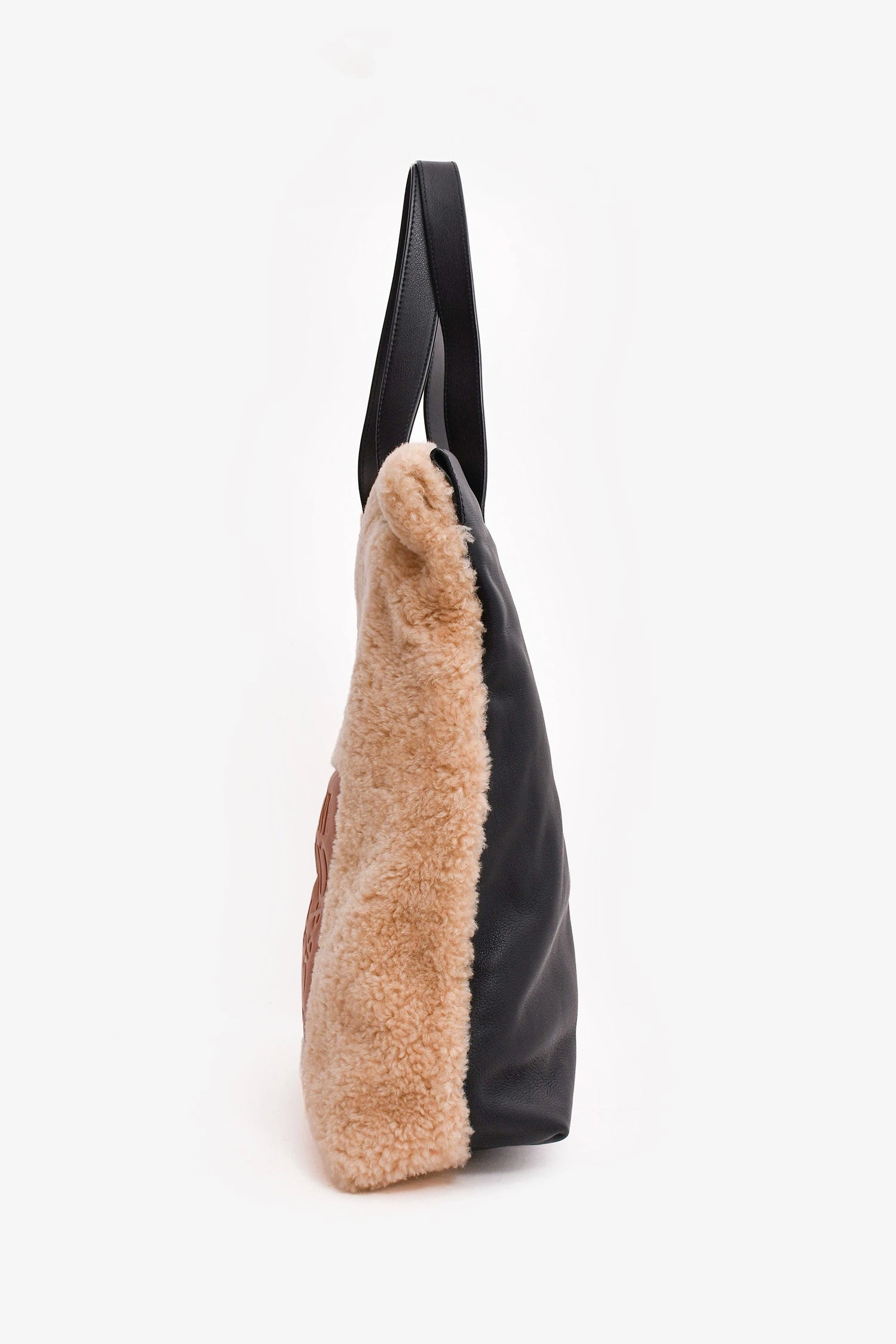 Loewe Beige Teddy Brown Leather 'Mouton' Anagram Tote