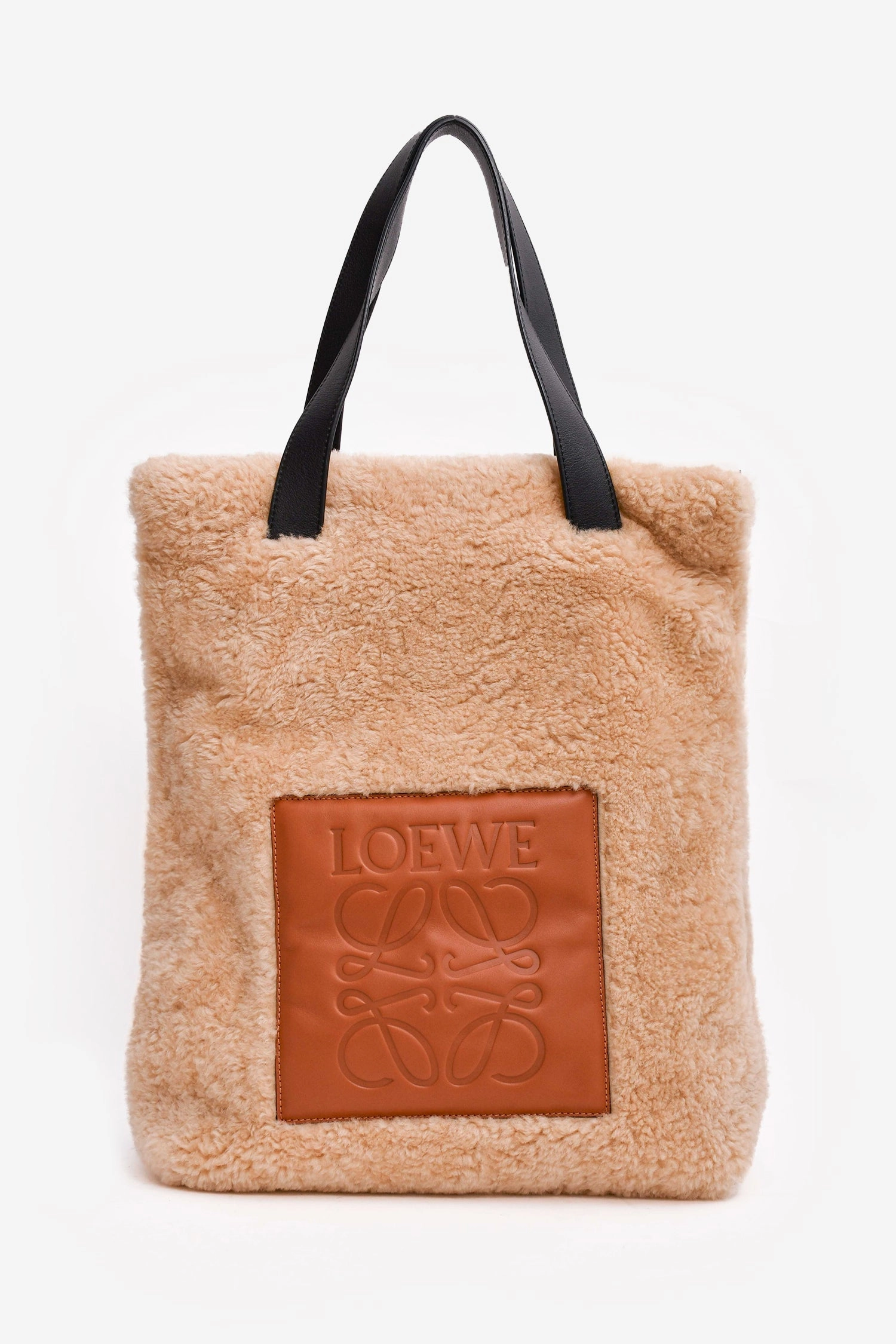 Loewe Beige Teddy Brown Leather 'Mouton' Anagram Tote