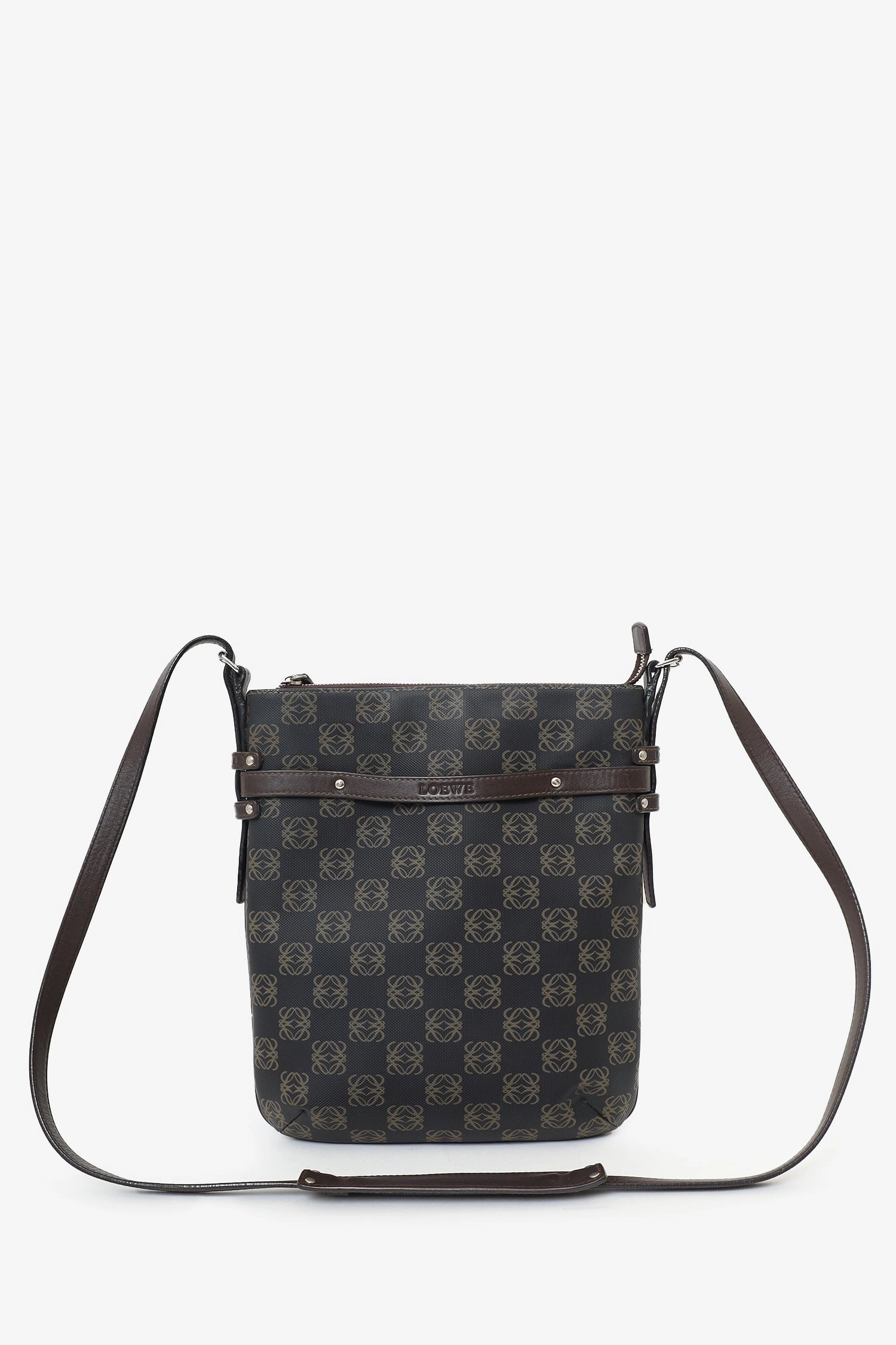 Loewe Brown Coated Canvas Crossbody Bag with Pouch