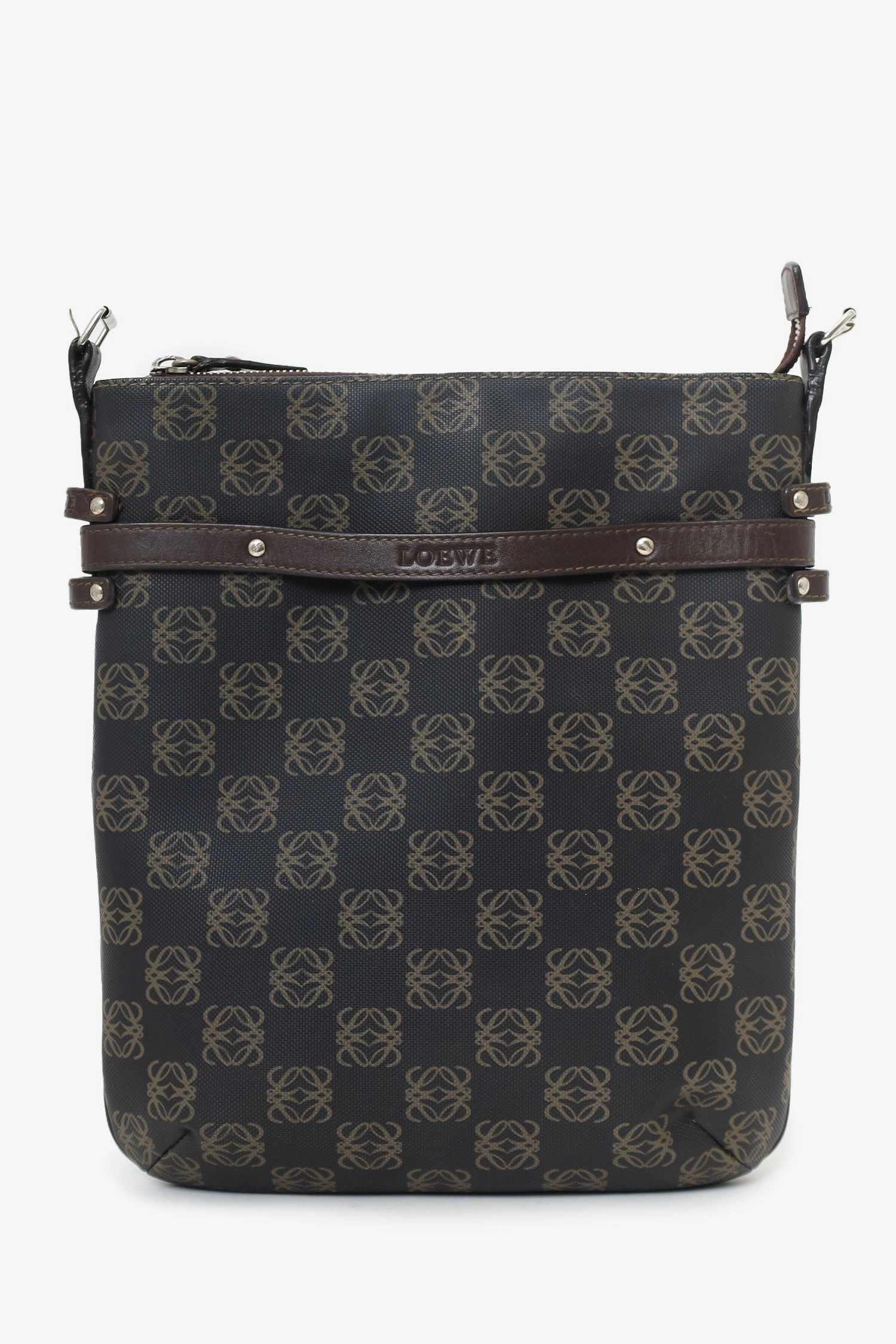 Loewe Brown Coated Canvas Crossbody Bag with Pouch