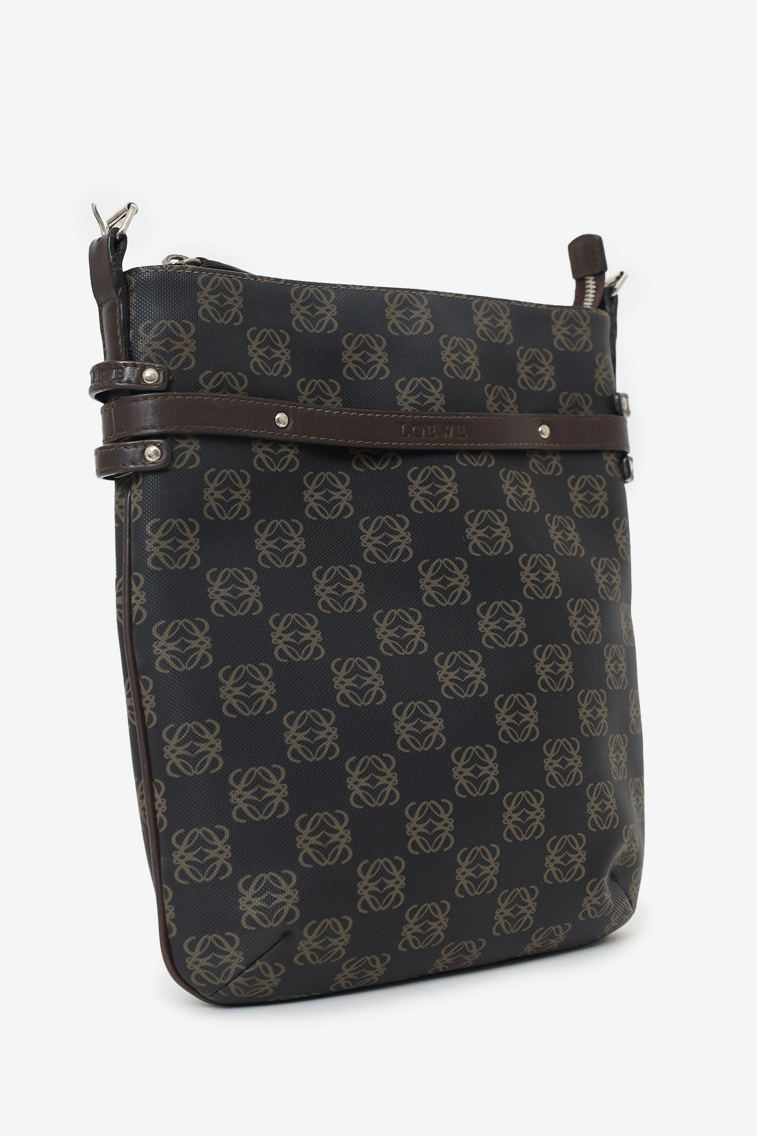 Loewe Brown Coated Canvas Crossbody Bag with Pouch