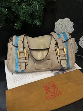 Loewe Elephant Gray Blue Gold Striped Baguette Shoulder Bag