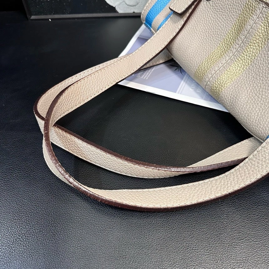 Loewe Elephant Gray Blue Gold Striped Baguette Shoulder Bag