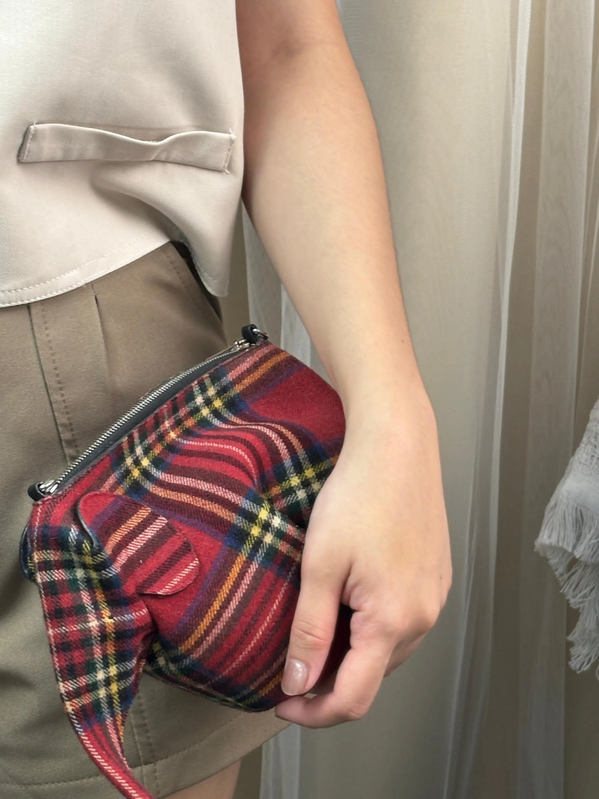 Loewe Wool Tartan Elephant Crossbody Bag