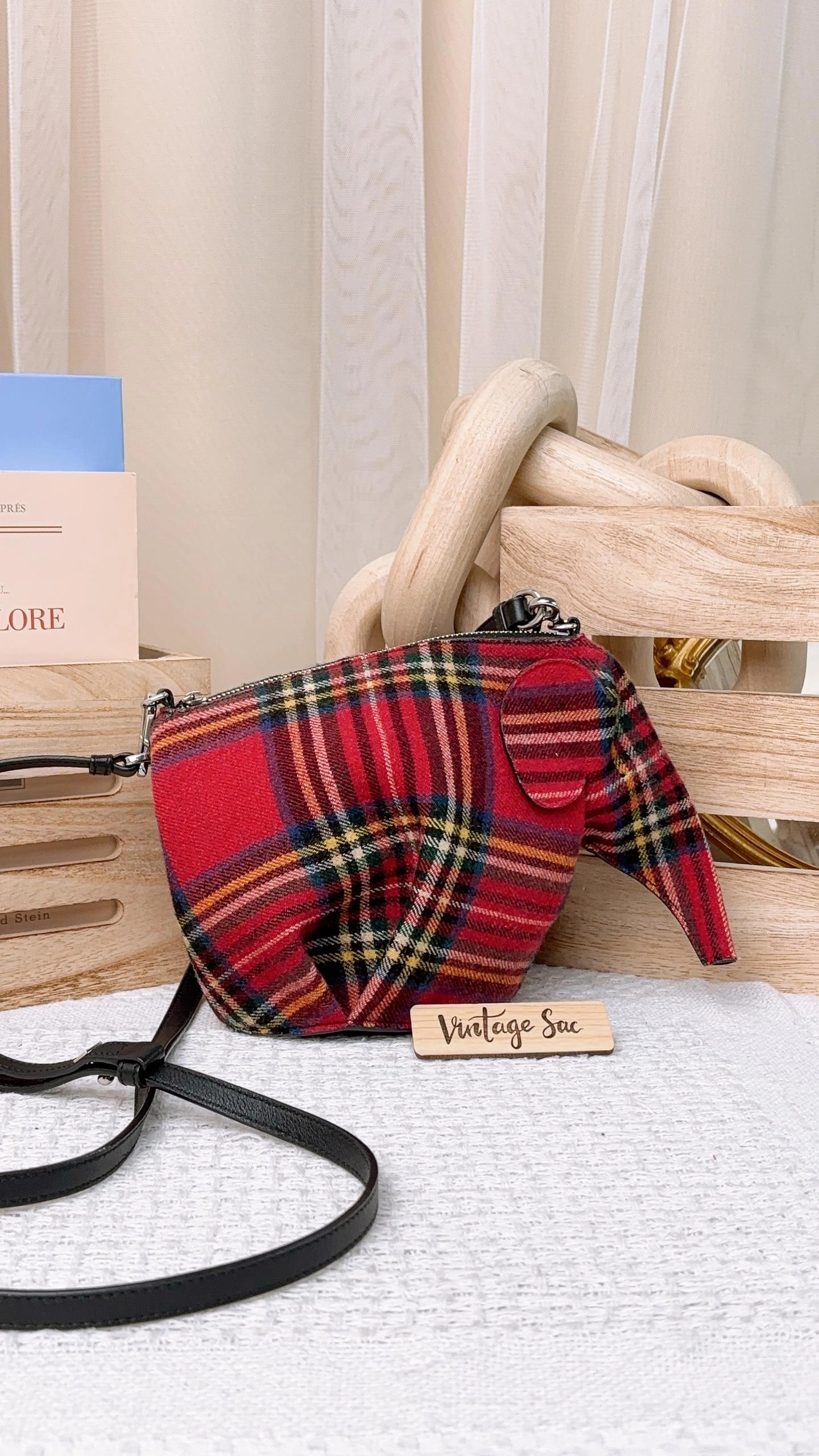 Loewe Wool Tartan Elephant Crossbody Bag