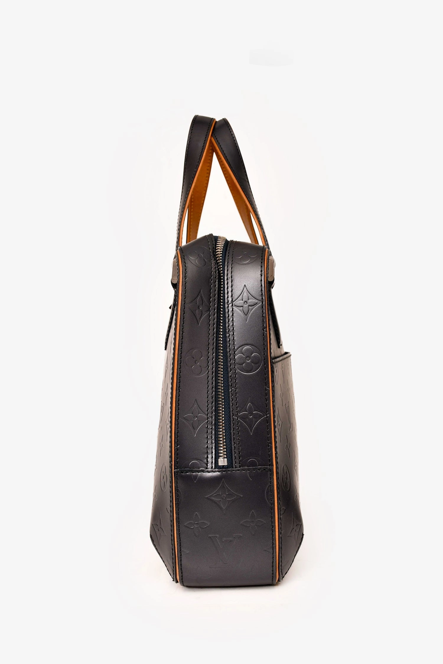 Louis Vuitton 2002 Matte Greyish Blue Leather Monogram Briefcase