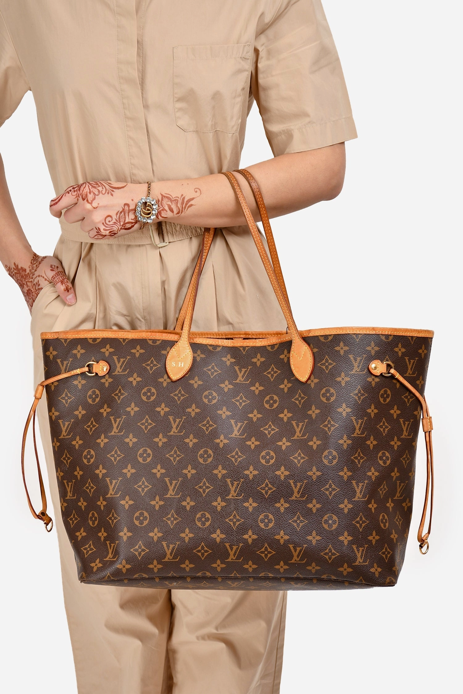 Louis Vuitton 2014 Monogram Neverfull GM Tote with 'S.H' Initials