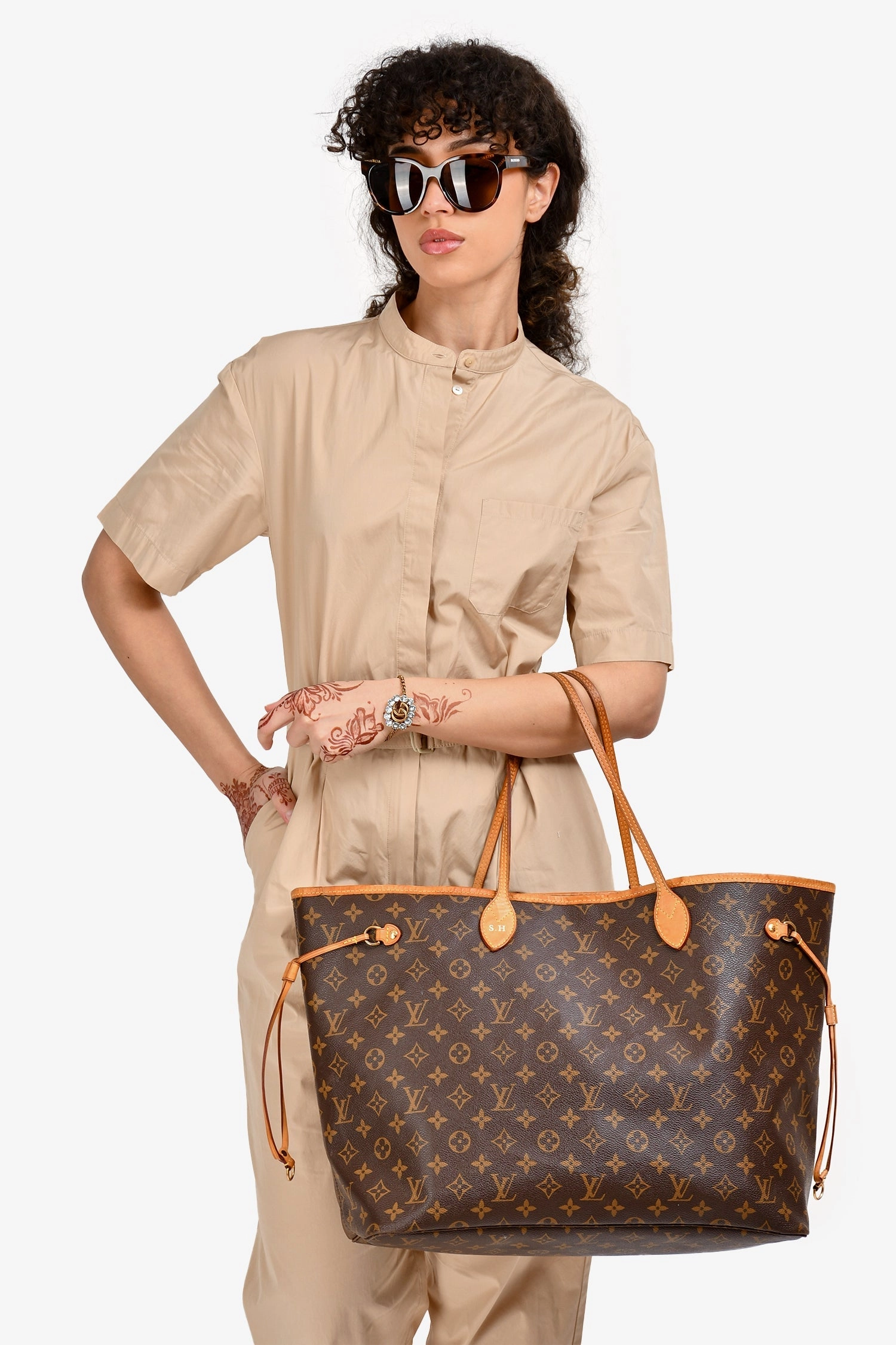 Louis Vuitton 2014 Monogram Neverfull GM Tote with 'S.H' Initials