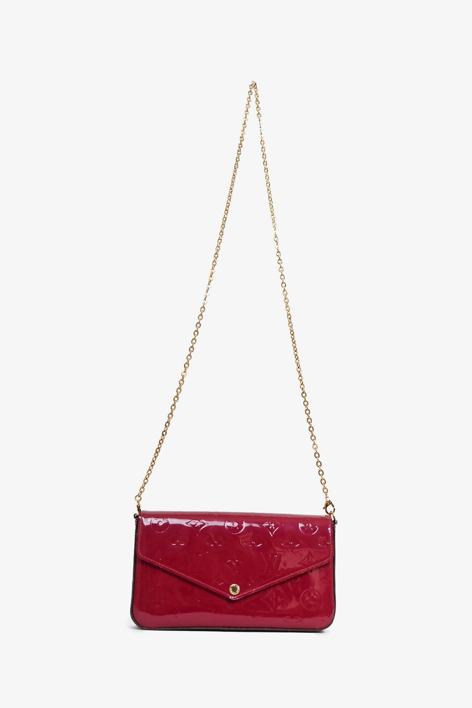 Louis Vuitton 2015 Burgundy Monogram Vernis 'Felecie' Pochette on Chain with Inserts