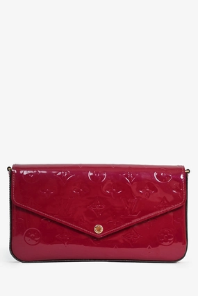 Louis Vuitton 2015 Burgundy Monogram Vernis 'Felecie' Pochette on Chain with Inserts