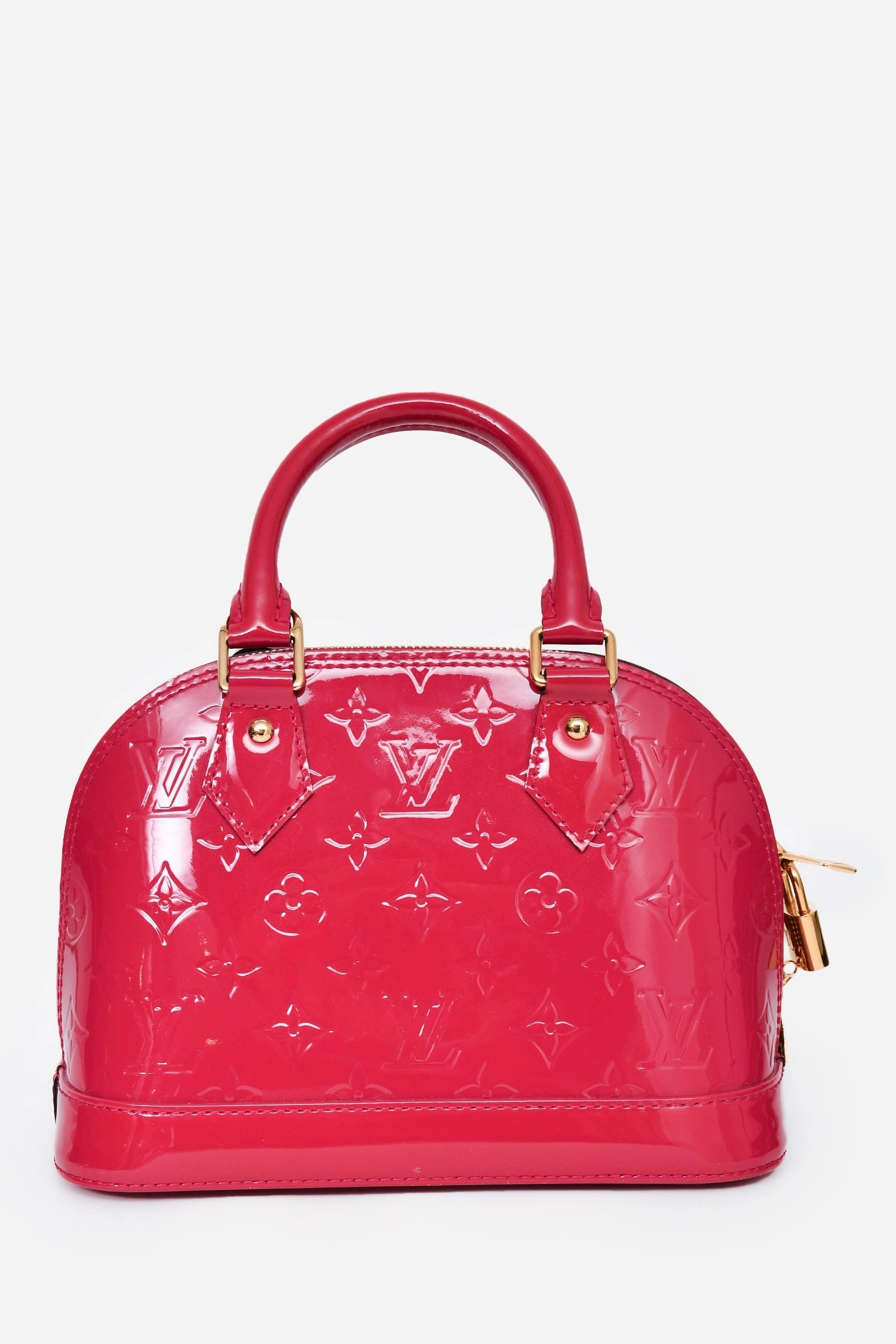 Louis Vuitton 2015 Fuchsia Patent Leather Alma BB Top Handle with Strap