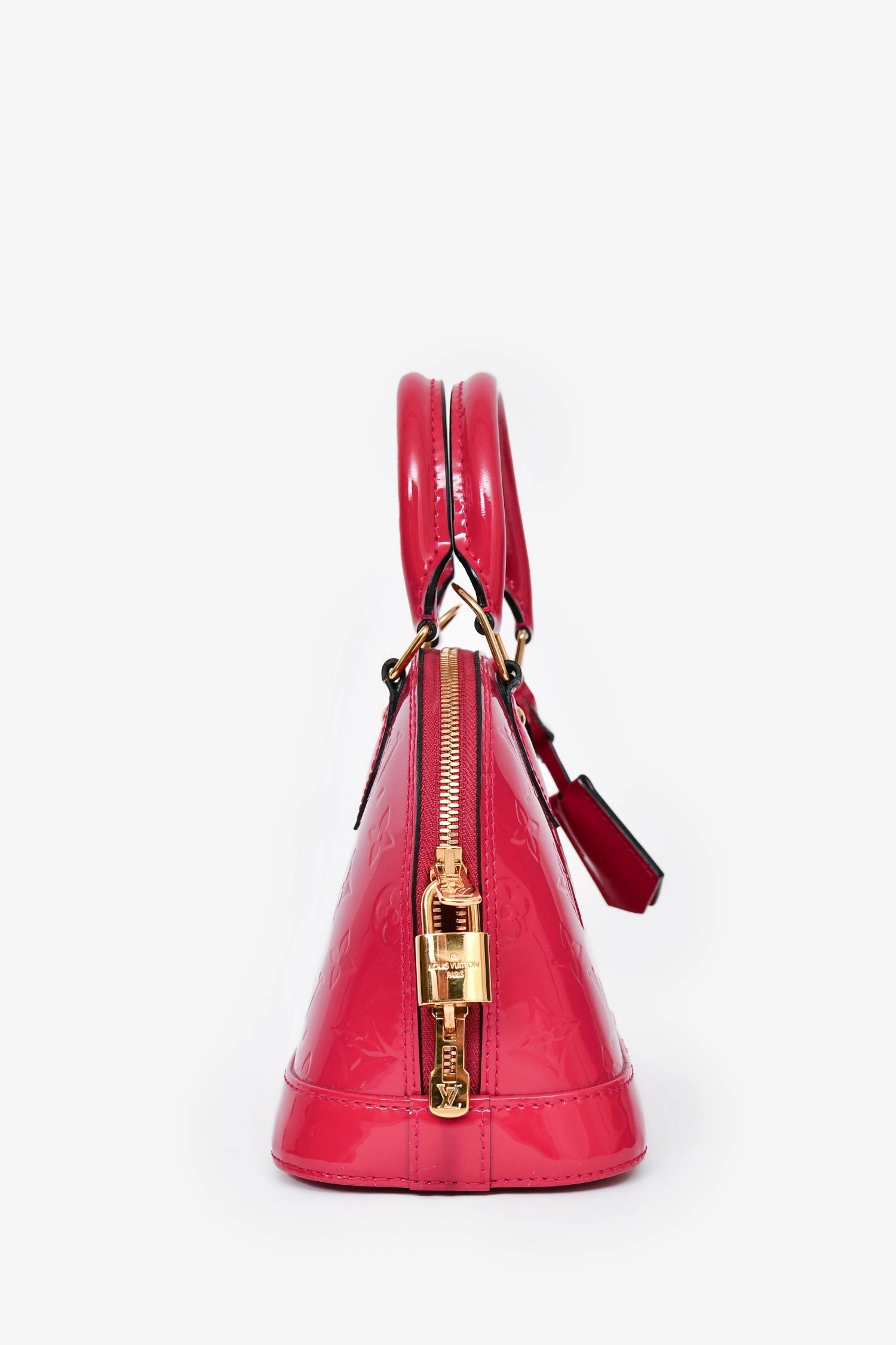 Louis Vuitton 2015 Fuchsia Patent Leather Alma BB Top Handle with Strap
