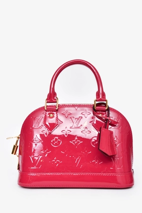 Louis Vuitton 2015 Fuchsia Patent Leather Alma BB Top Handle with Strap