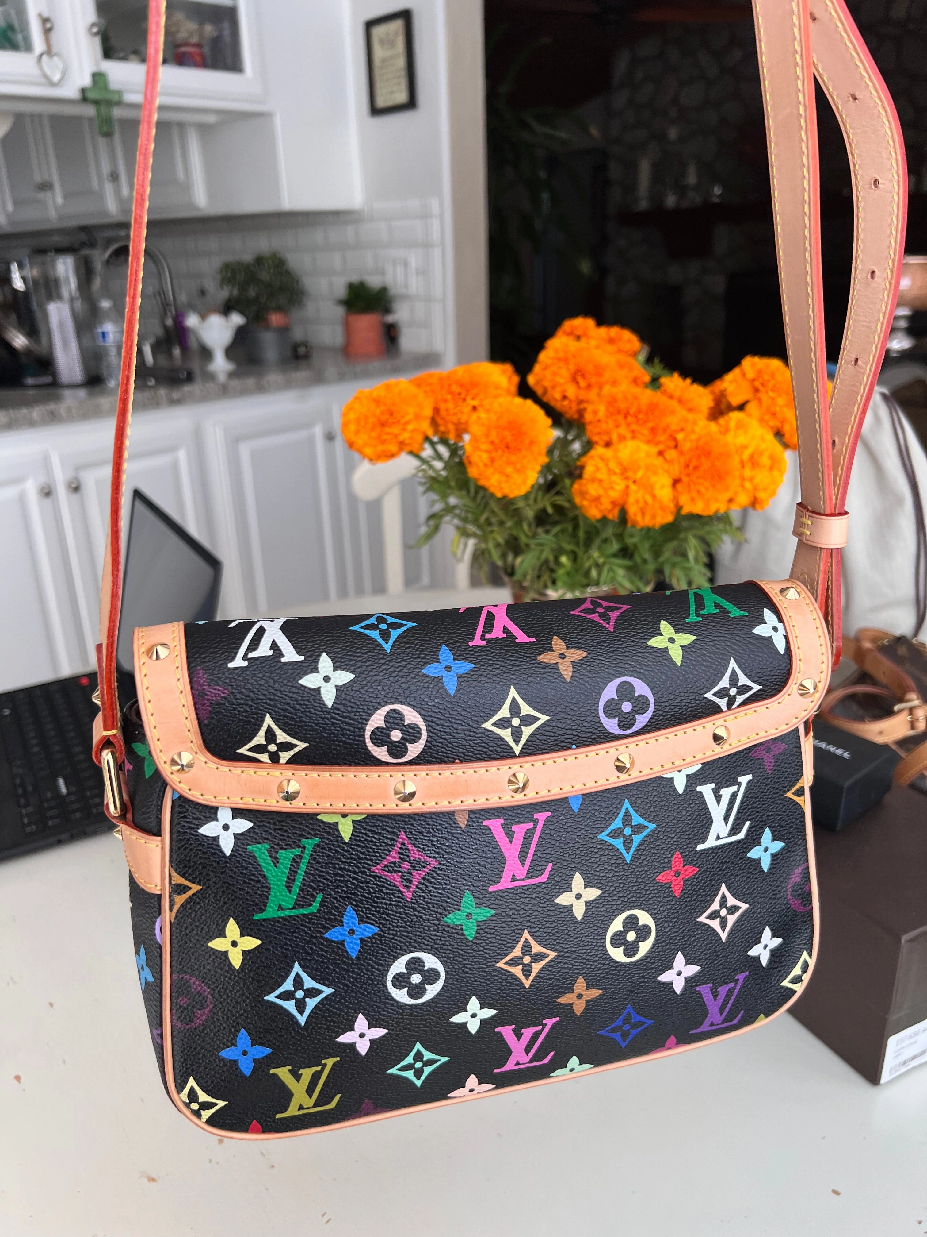 Louis Vuitton black multicolor sologne crossbody messenger bag