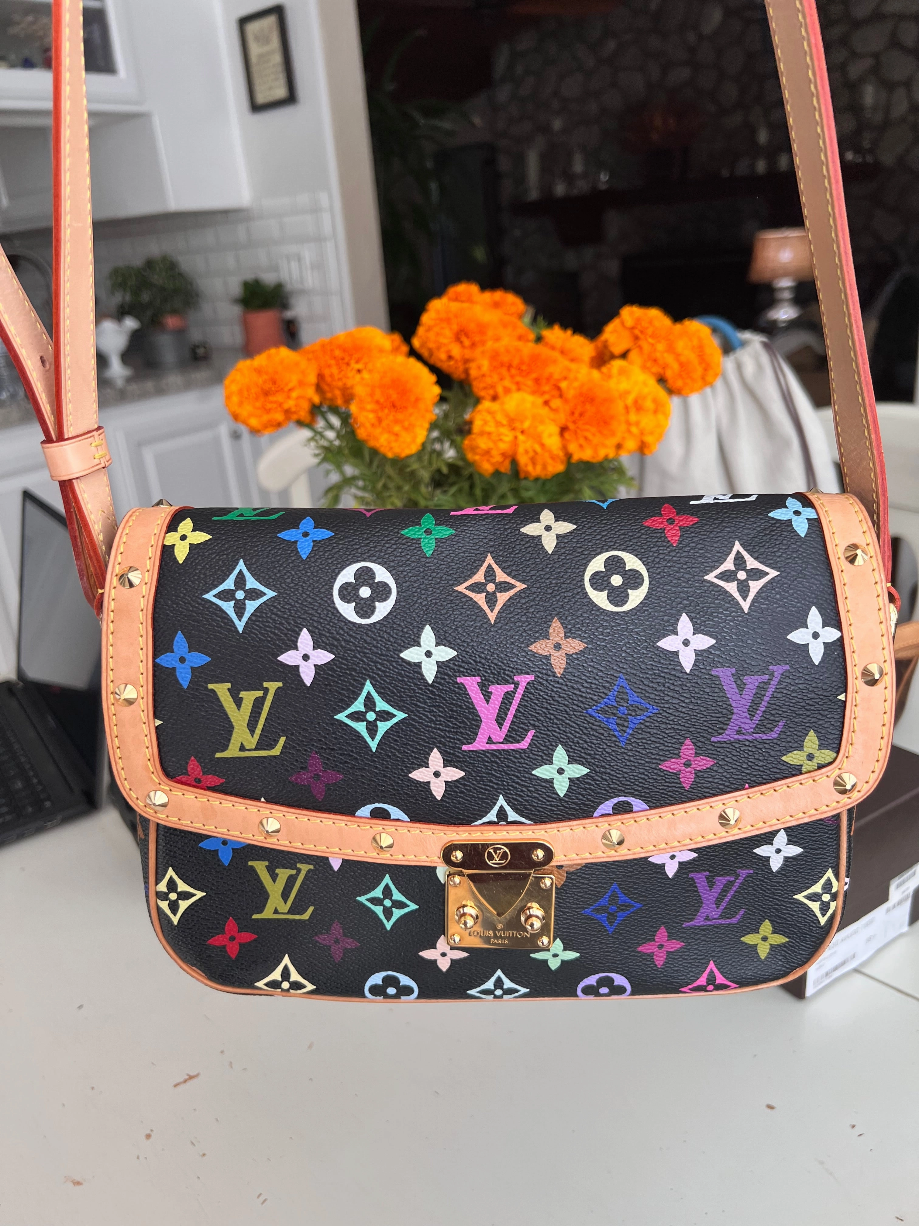 Louis Vuitton black multicolor sologne crossbody messenger bag
