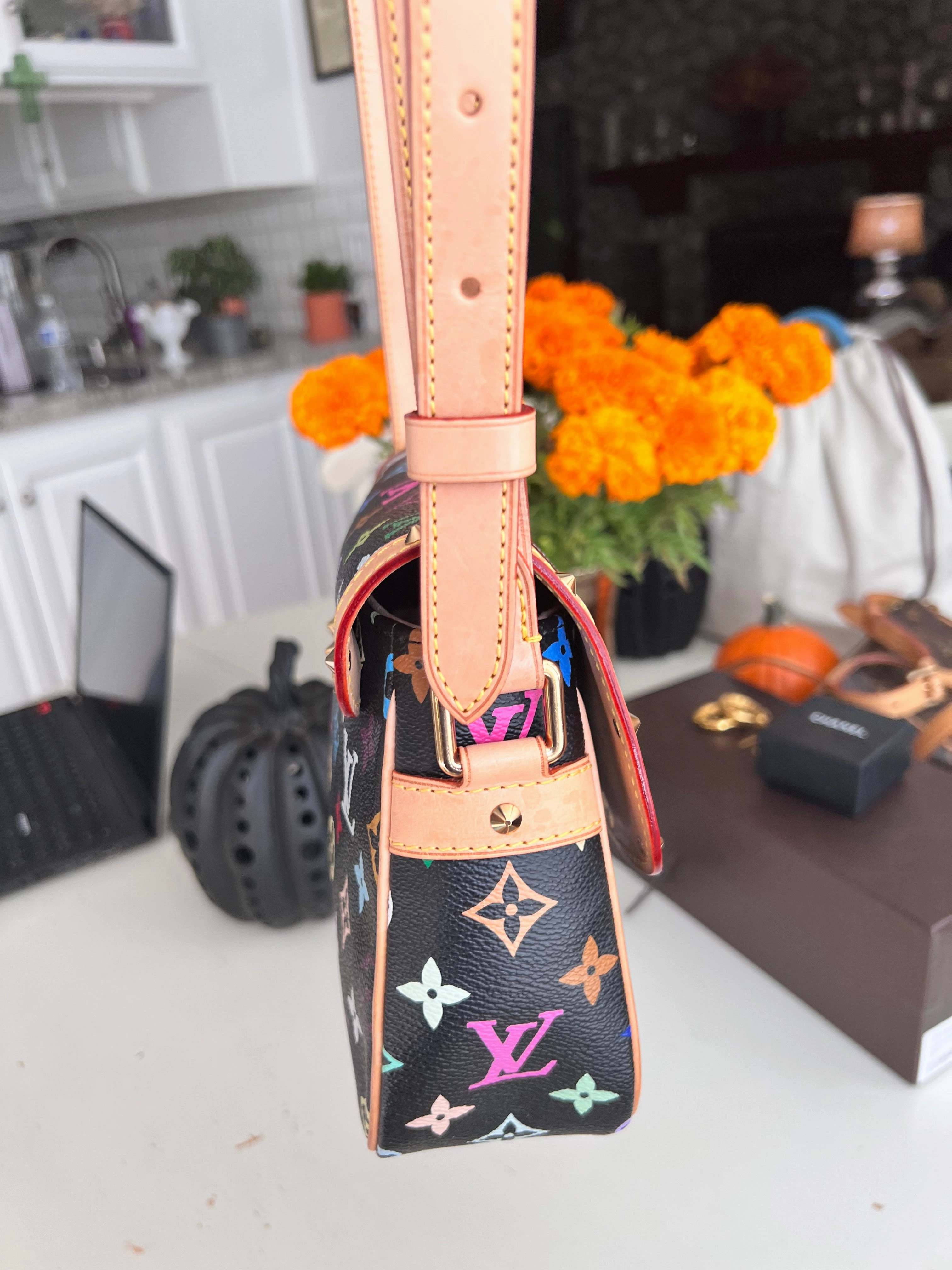 Louis Vuitton black multicolor sologne crossbody messenger bag