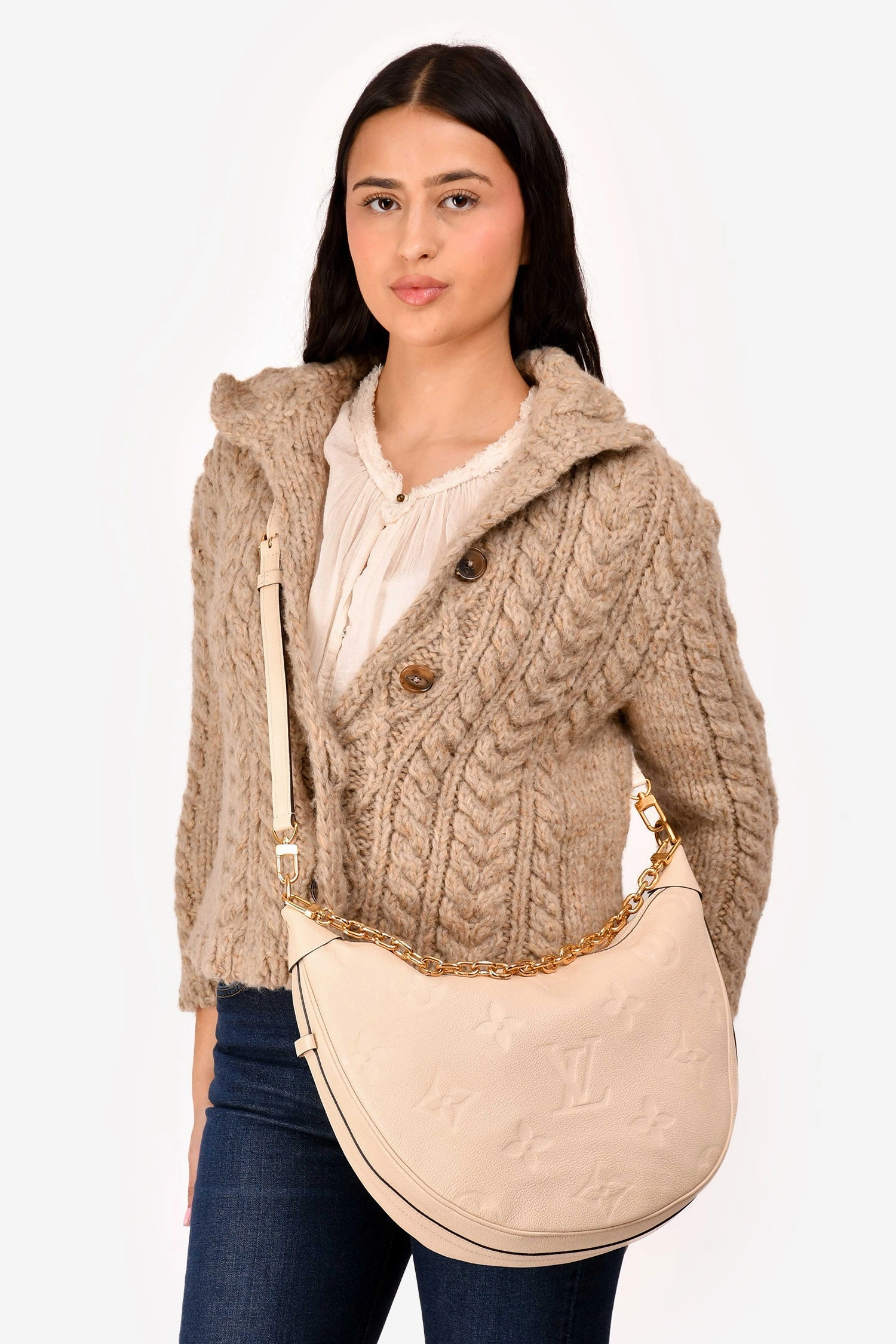 Louis Vuitton Cream Monogram Empreinte Loop Hobo Bag