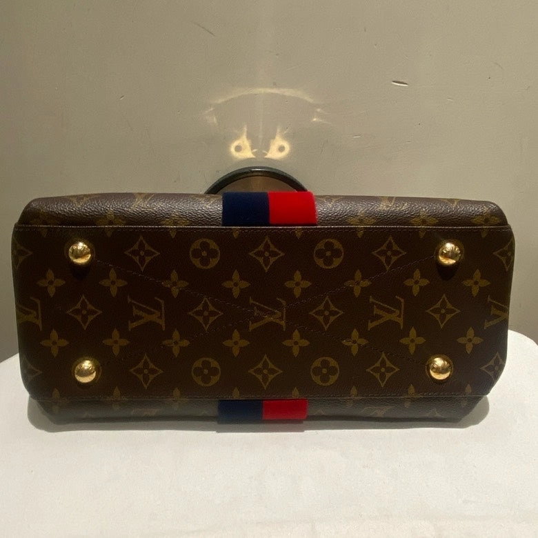 LOUIS VUITTON Monogram Canvas Crossbody Bag with Red and Blue Stripe