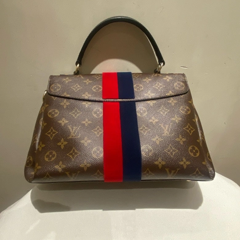 LOUIS VUITTON Monogram Canvas Crossbody Bag with Red and Blue Stripe