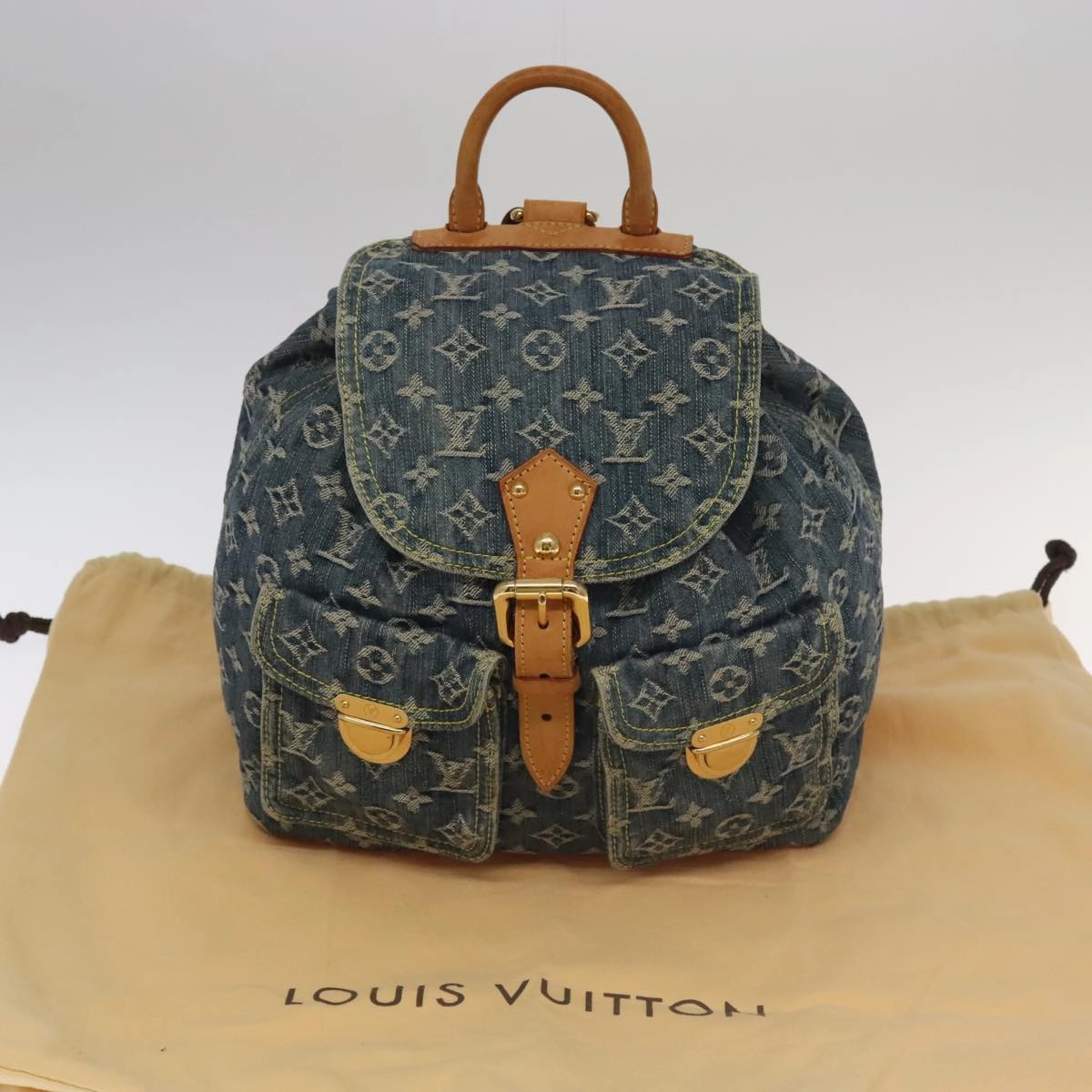 LOUIS VUITTON Monogram Denim Sac A DosGM Backpack Blue M95056 LV 106296A