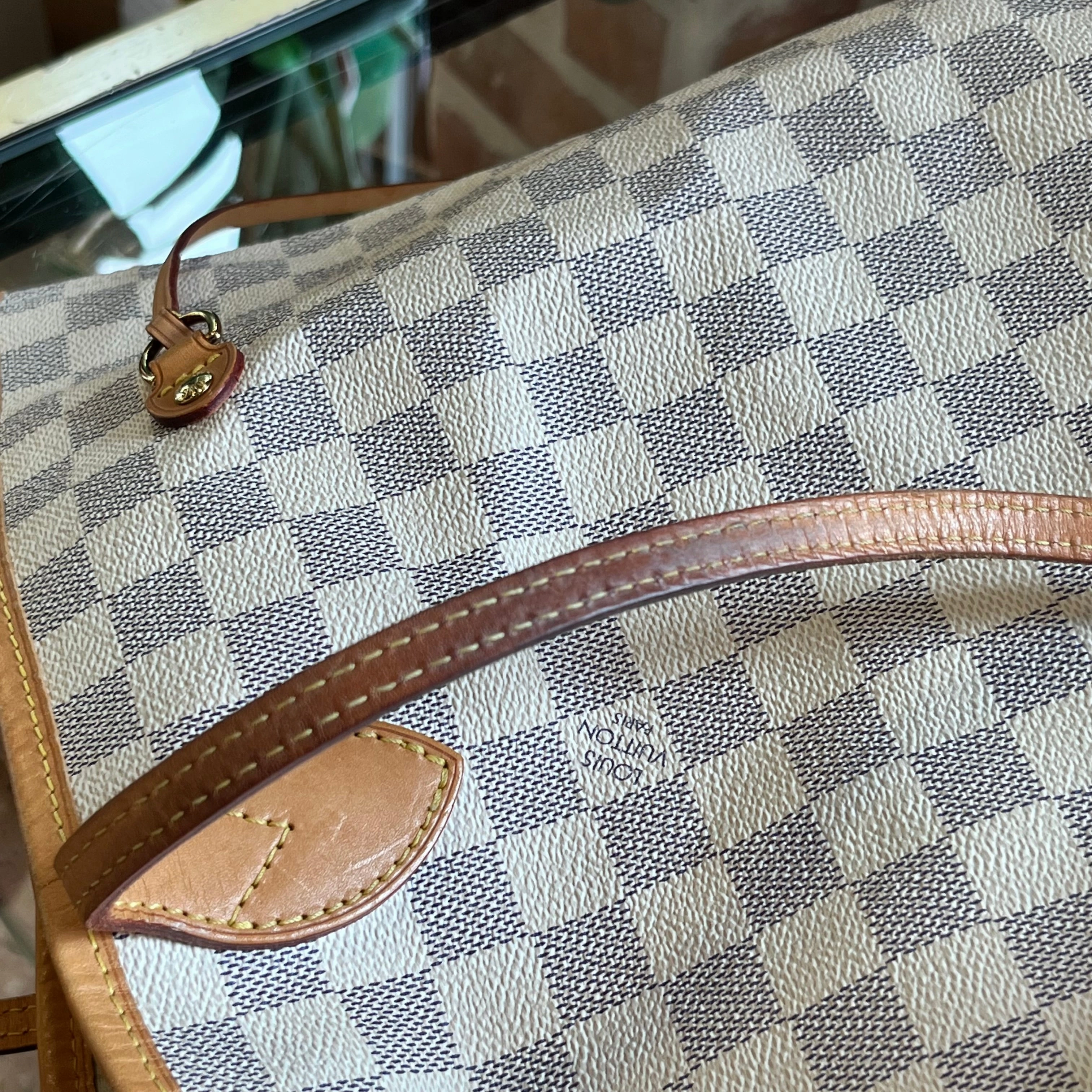 LOUIS VUITTON Neverfull GM White Damier Azur Canvas Tote Bag