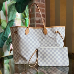 LOUIS VUITTON Neverfull GM White Damier Azur Canvas Tote Bag