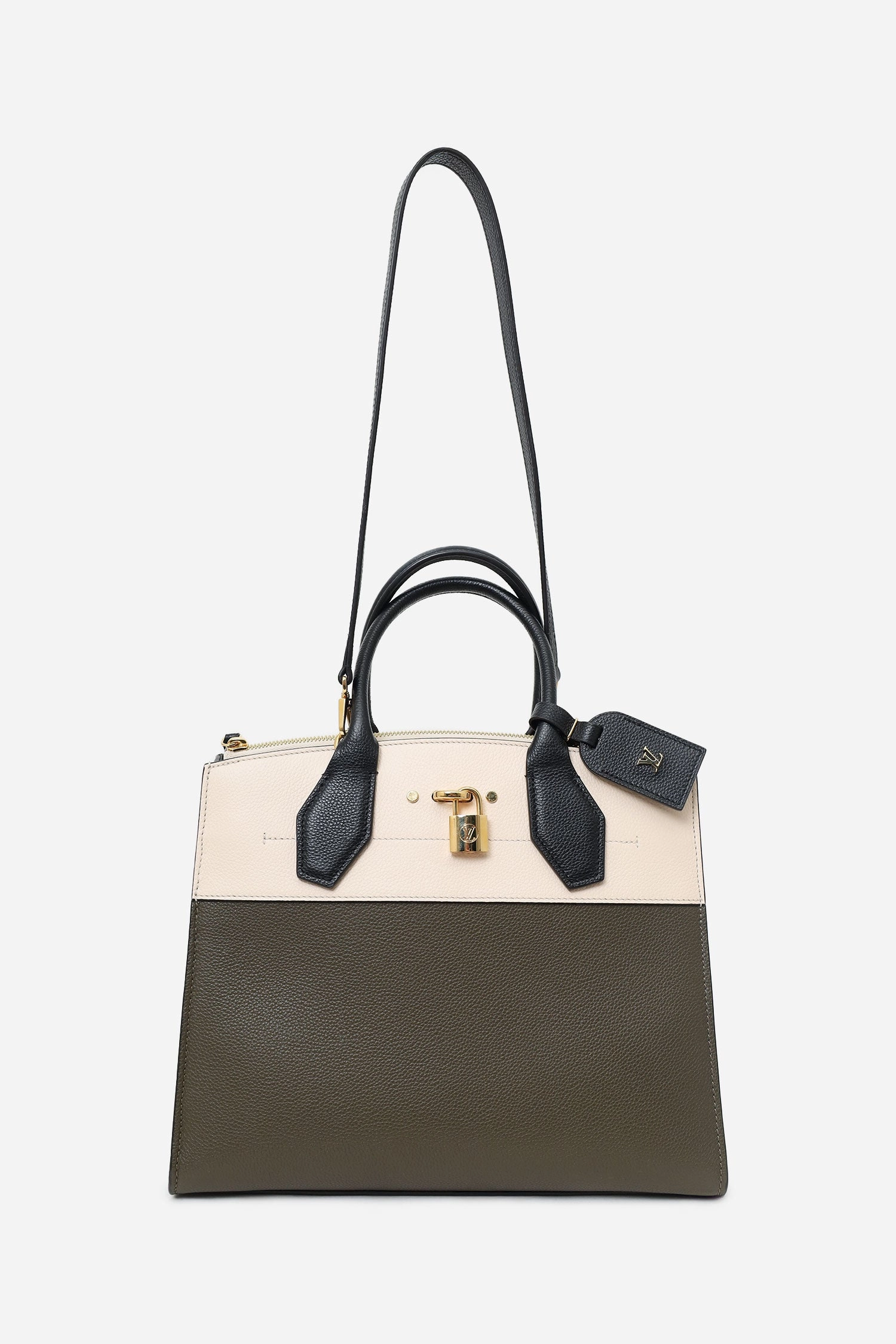 Louis Vuitton Olive/White/Black Taurillon City Steamer MM with Strap