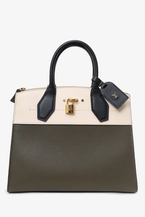 Louis Vuitton Olive/White/Black Taurillon City Steamer MM with Strap